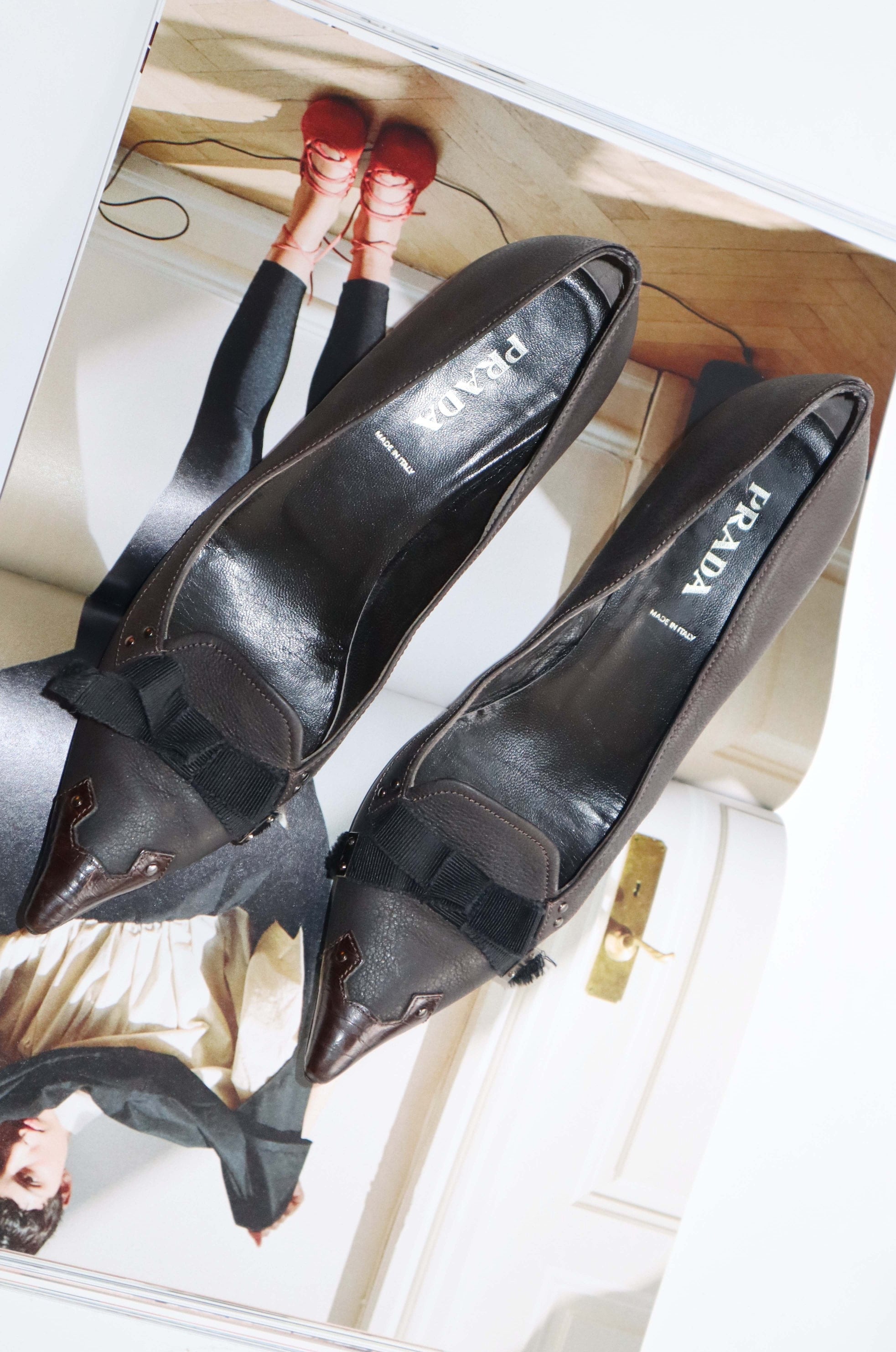 Designer vintage Prada shoes in kitten heels