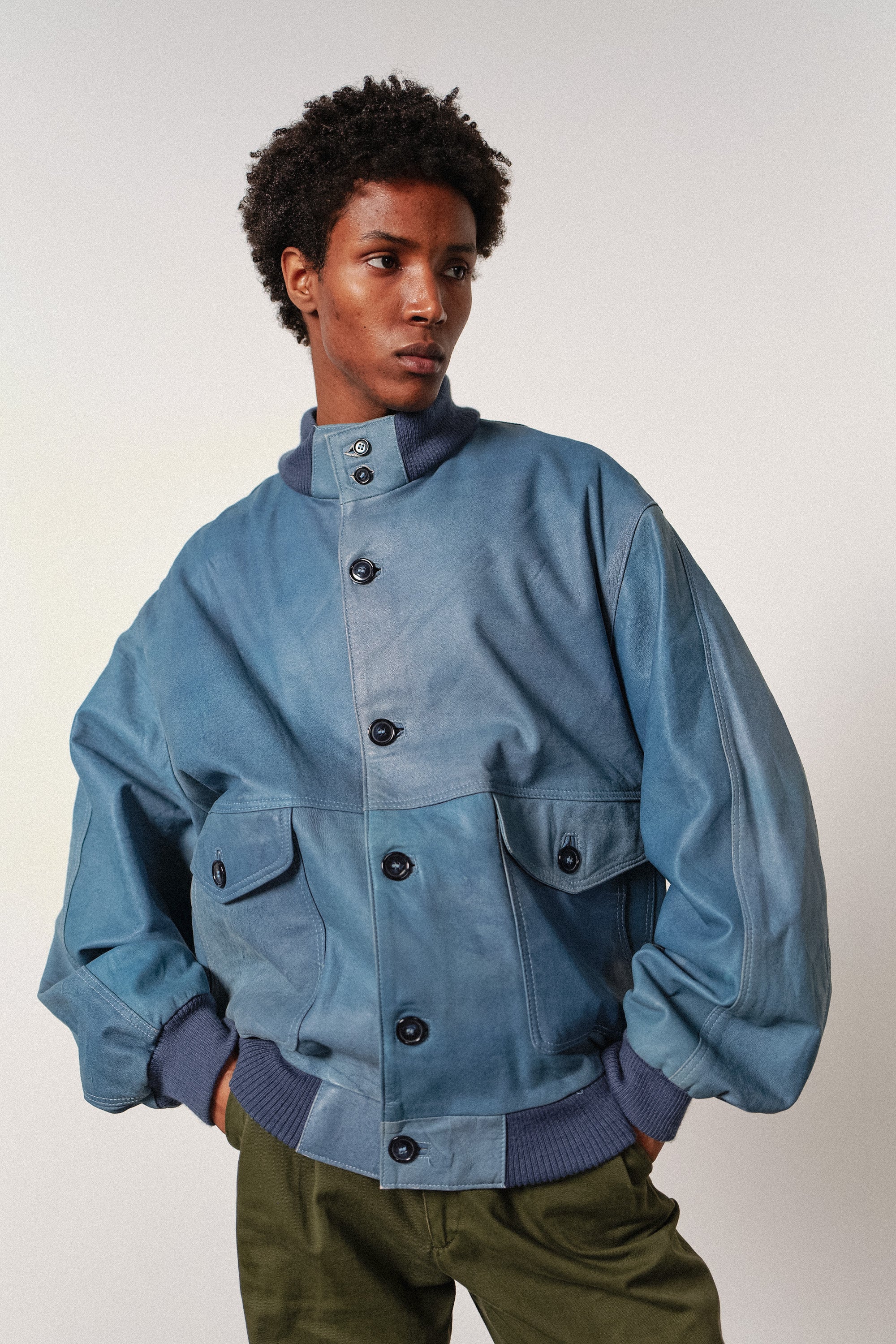 Blue Leather Bomber