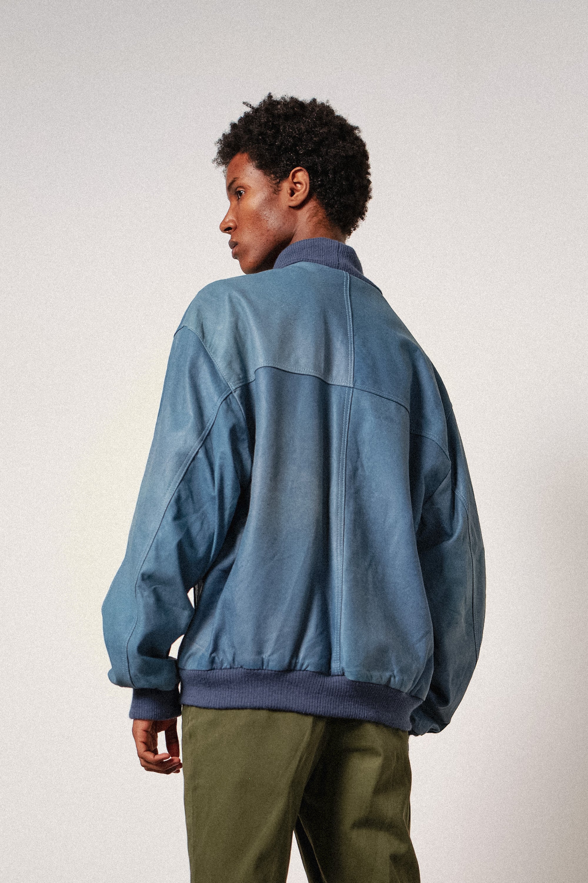 Blue Leather Bomber