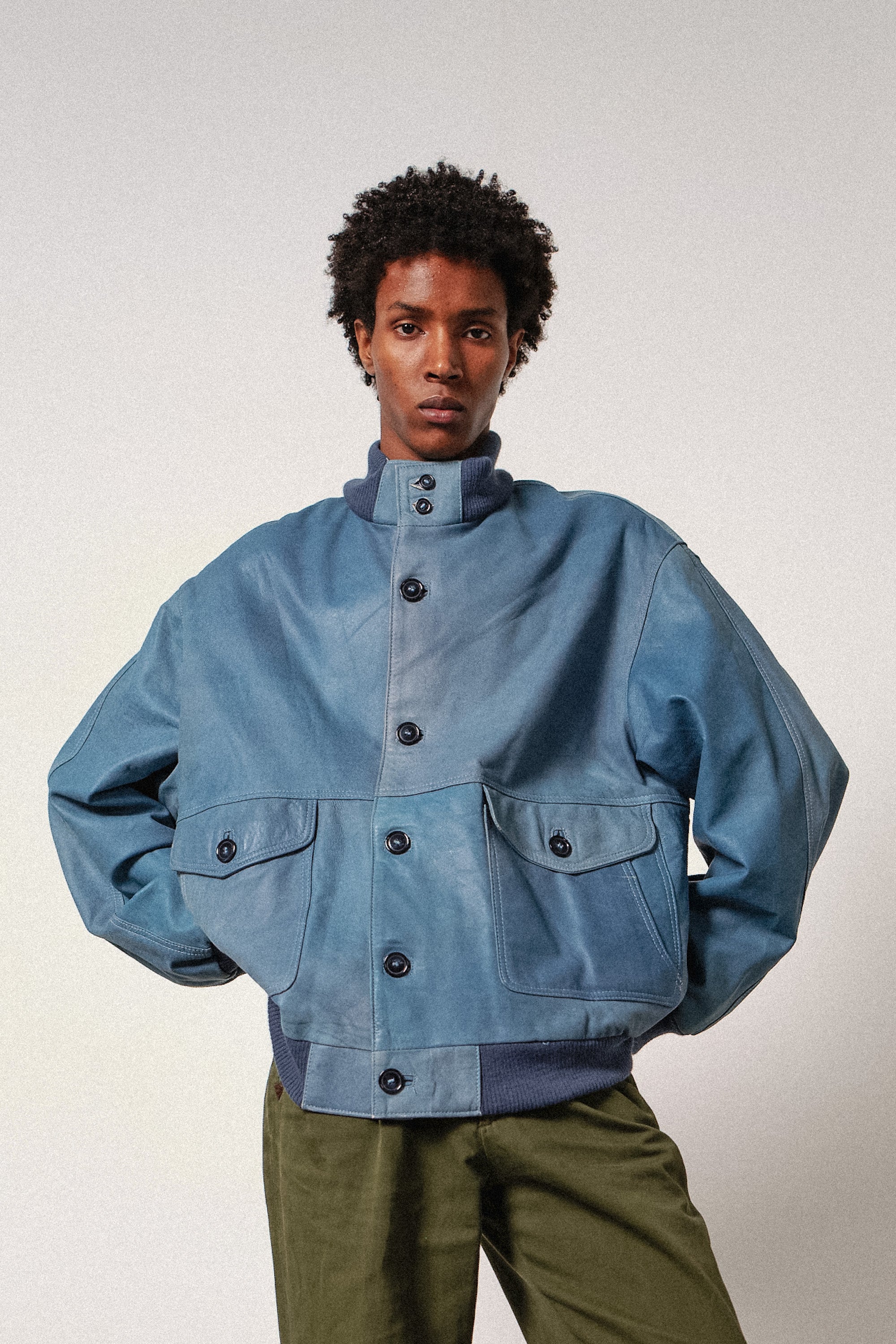 Blue Leather Bomber