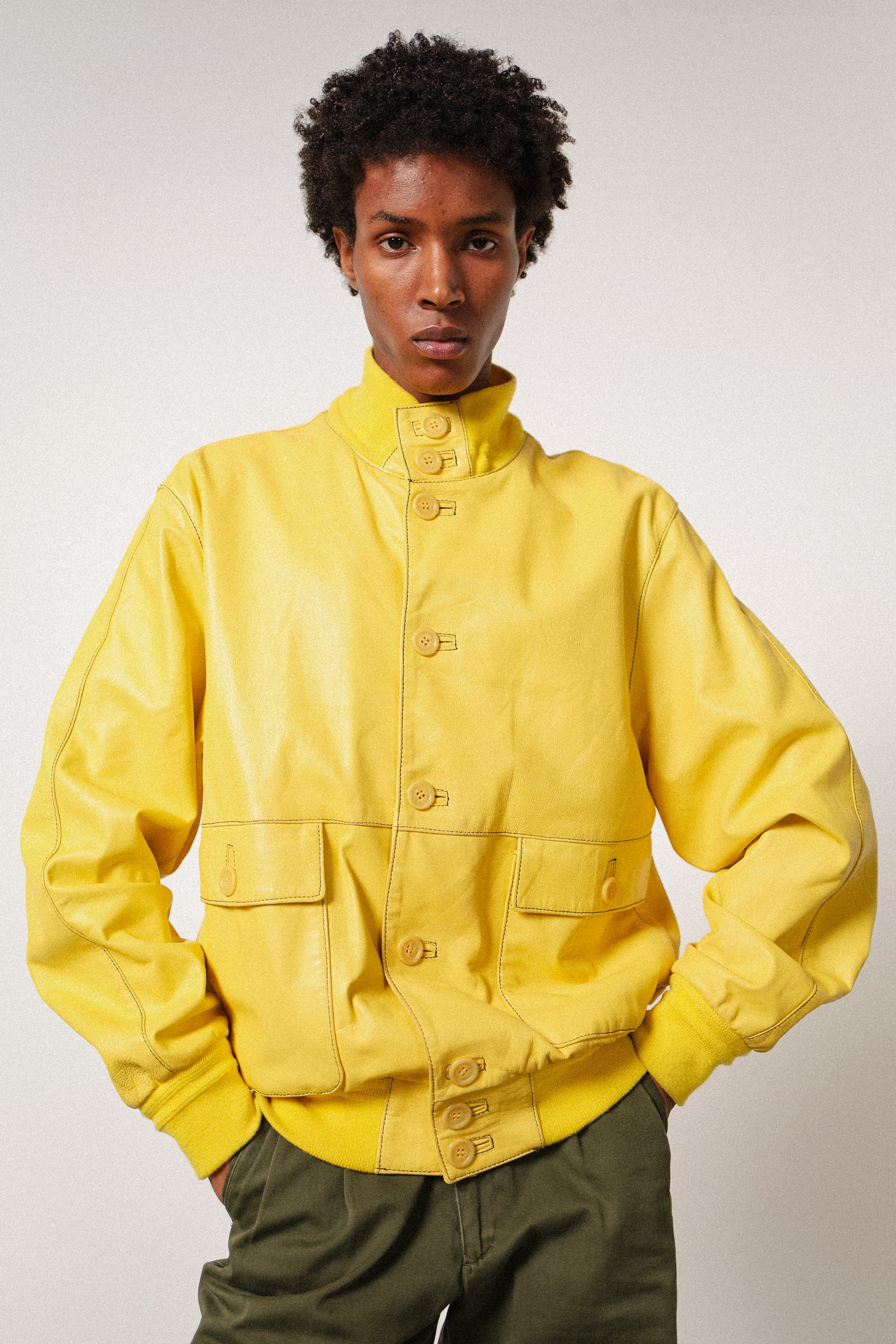 Yellow Leather Bomber