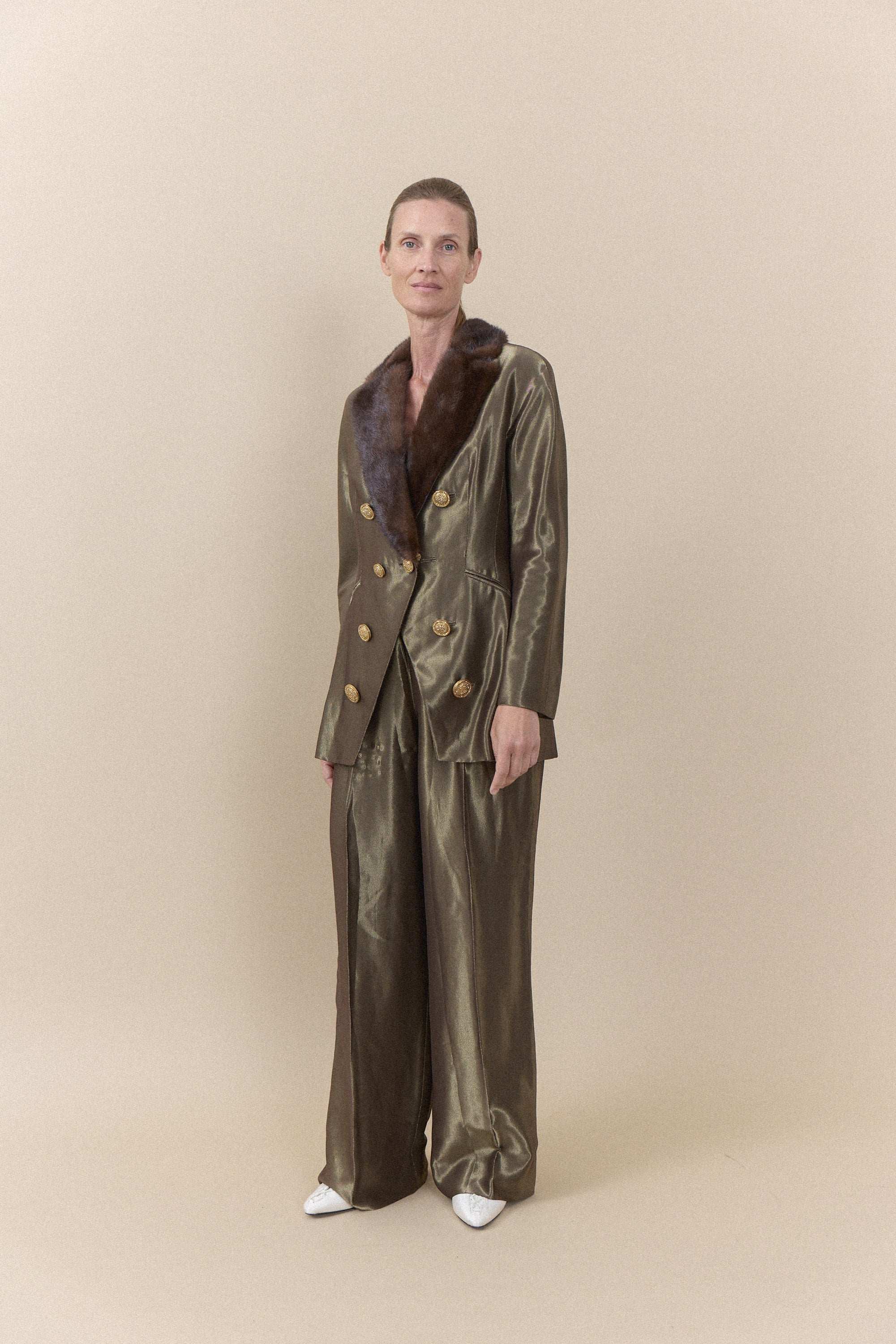 Vintage Gianfranco Ferré Silk Suit with Fur Collar | WILDE Copenhagen