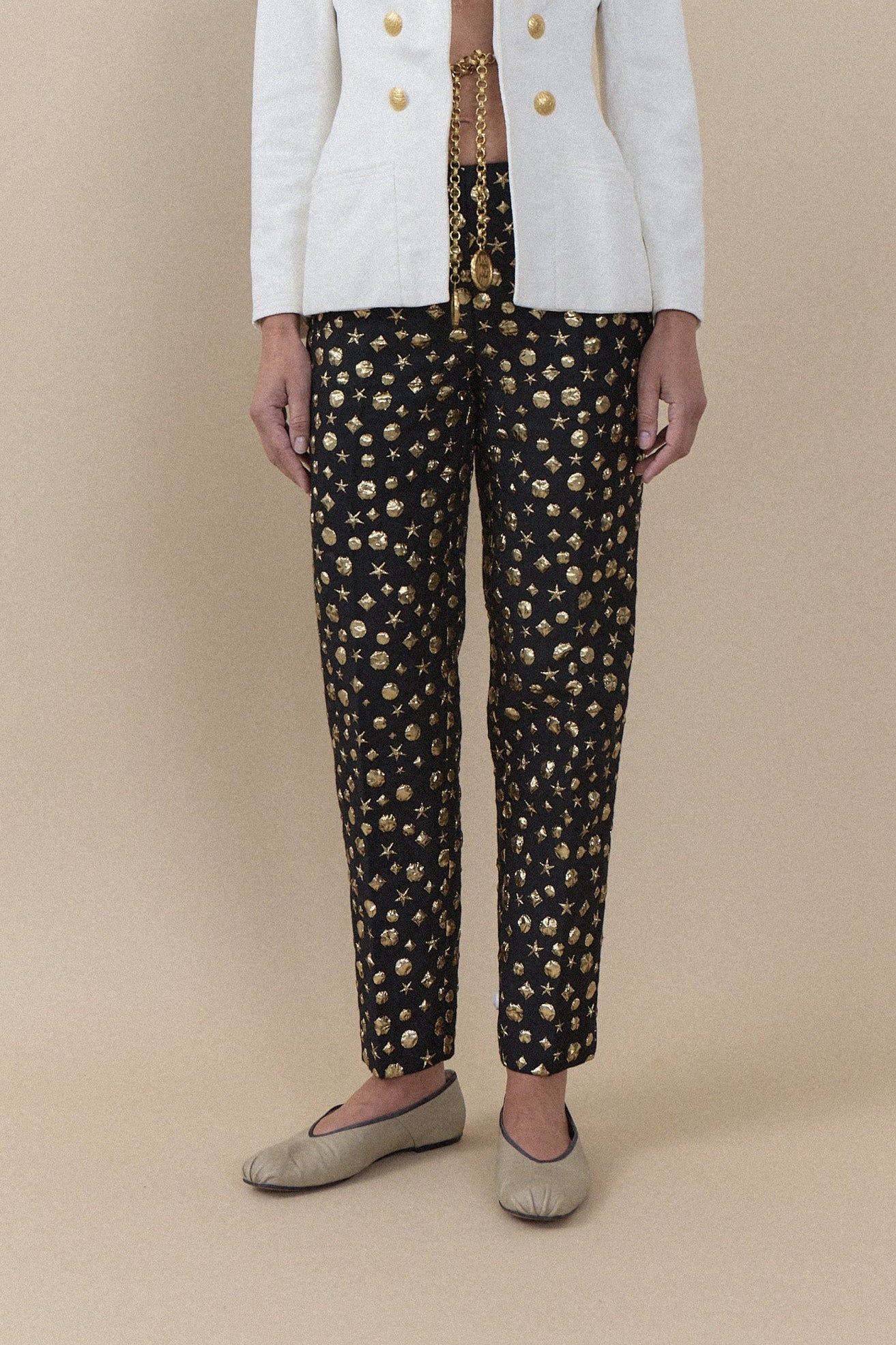 Vintage Moschino Black & Gold Print Trousers | WILDE Copenhagen