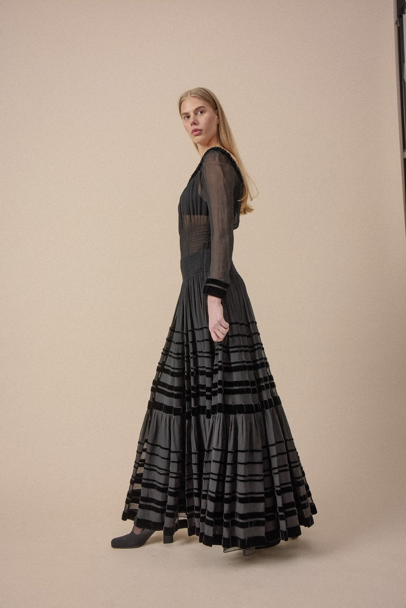 1930s Sheer & Velvet Panel Gown - WILDE