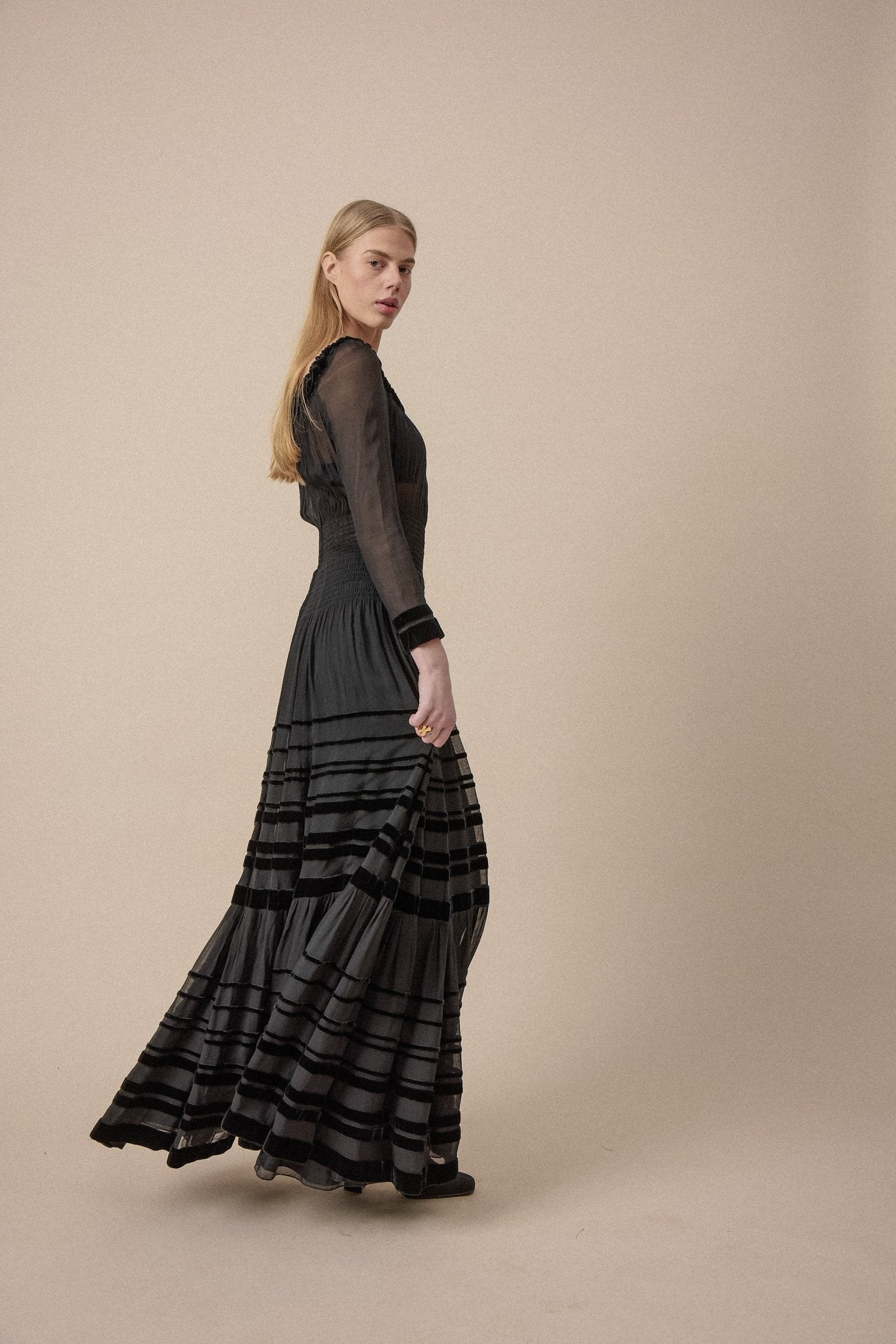 1930s Sheer & Velvet Panel Gown - WILDE