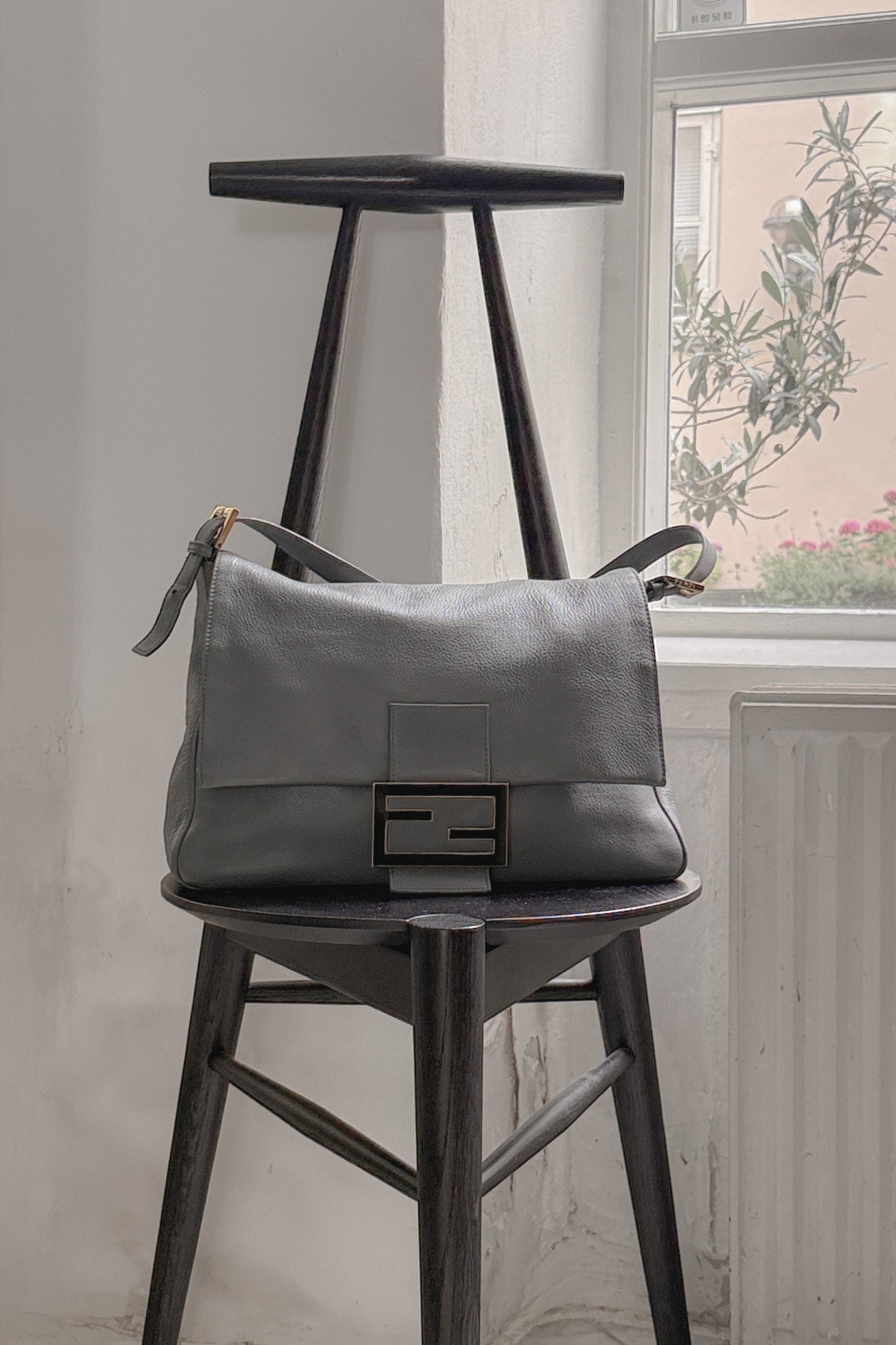 Fendi Large Mamma Baguette Gray Leather Handbag, WILDE Copenhagen