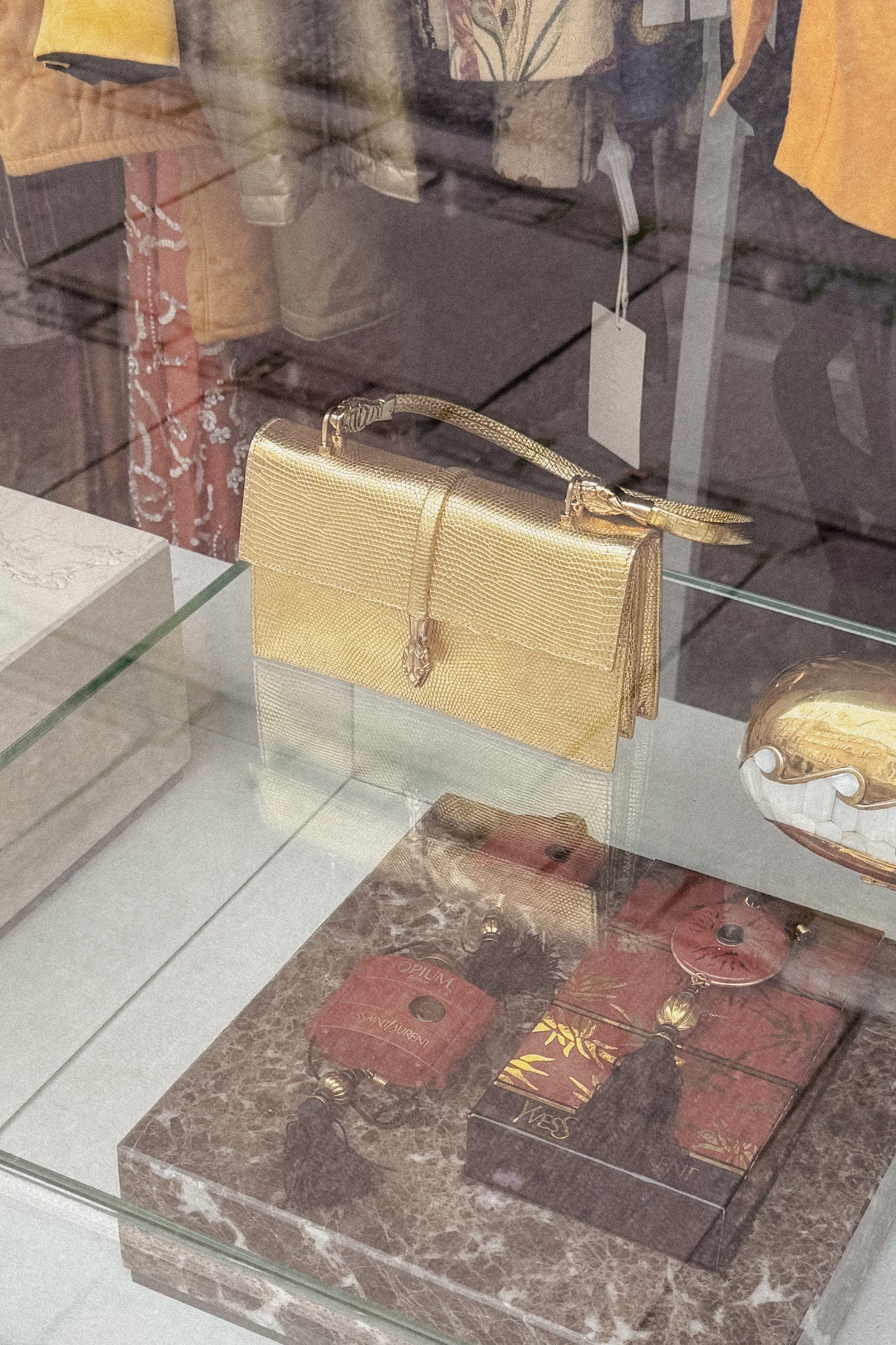 Yves Saint Laurent Vintage Gold Embossed Serpent Handbag