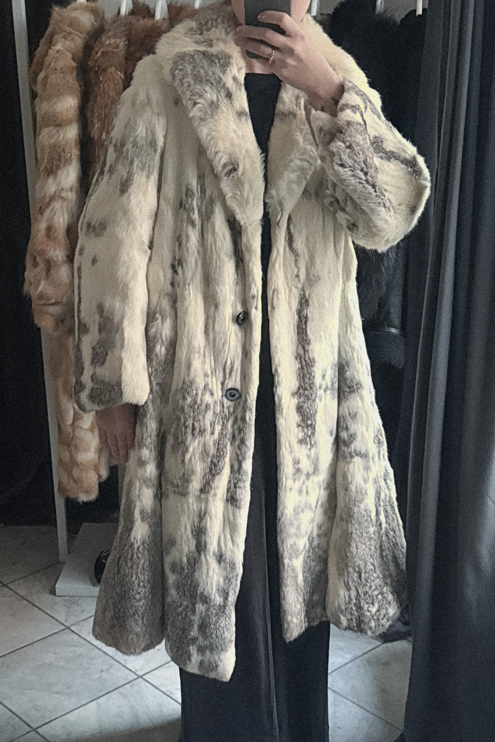 Vintage White Rabbit Long Fur Coat