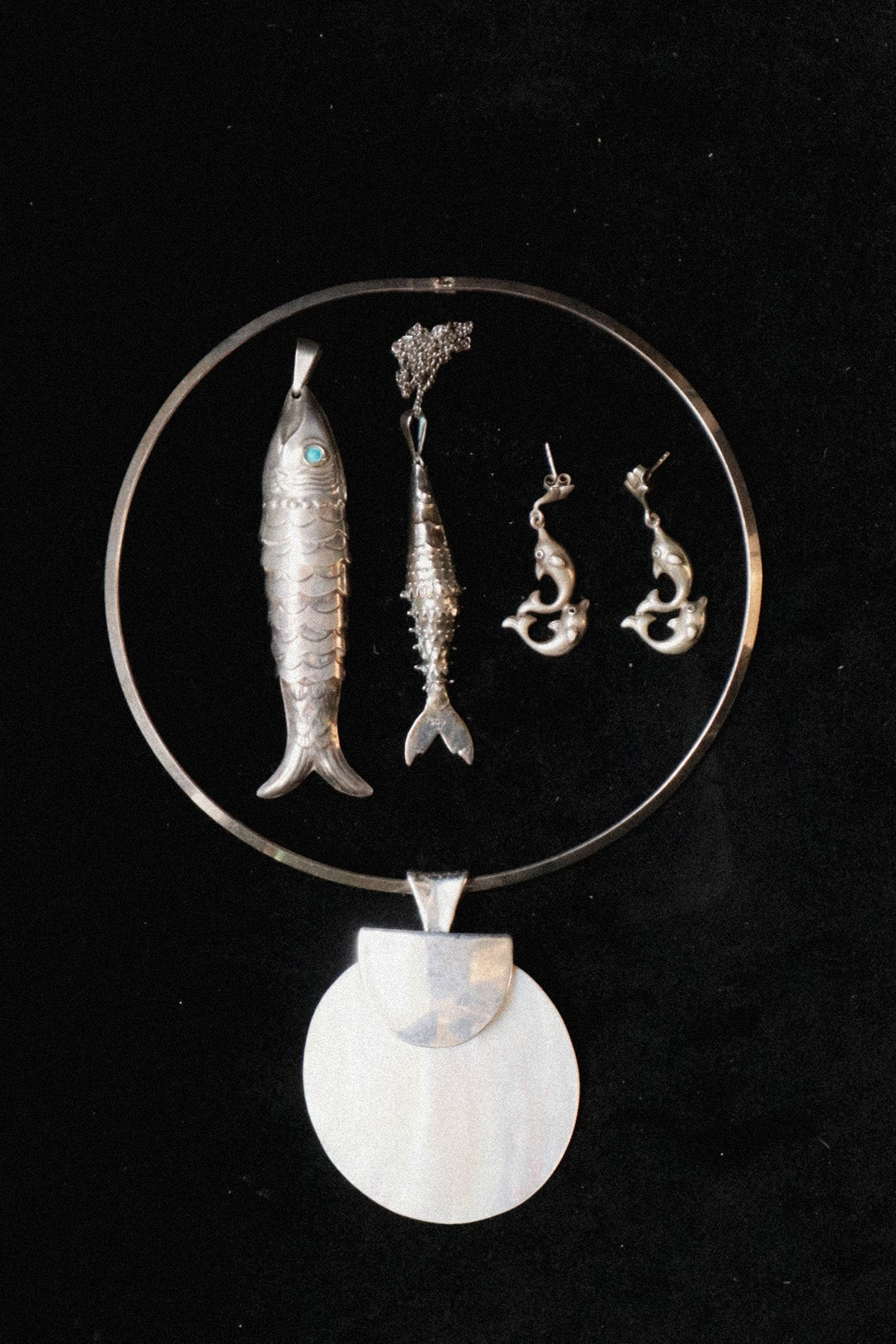 Antique Silver Fish Pendant with Topaz Eye