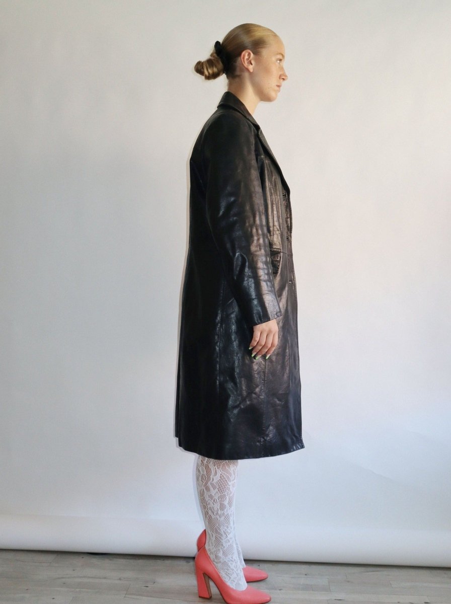 Black long premium leather jacket - WILDE