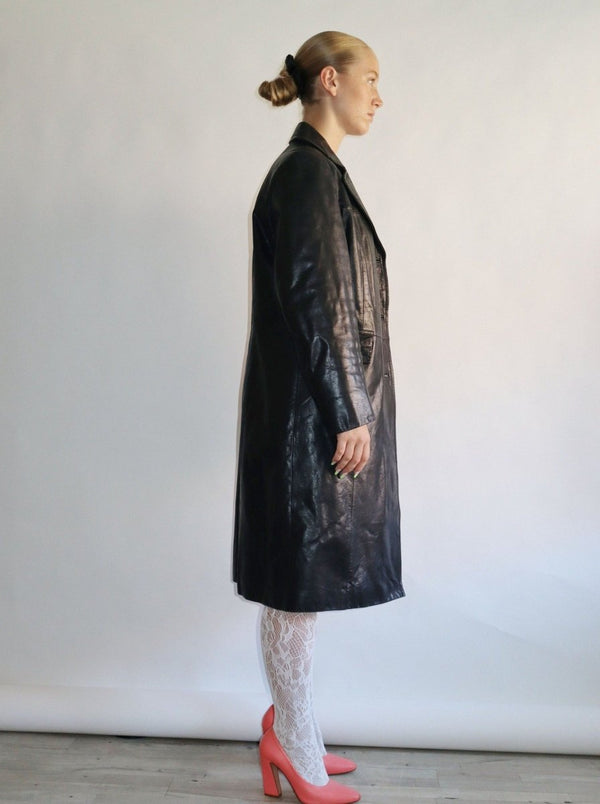 Black long premium leather jacket - WILDE