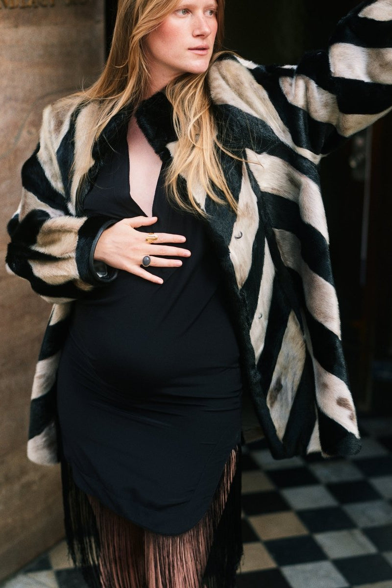 Black silver fur coat - WILDE