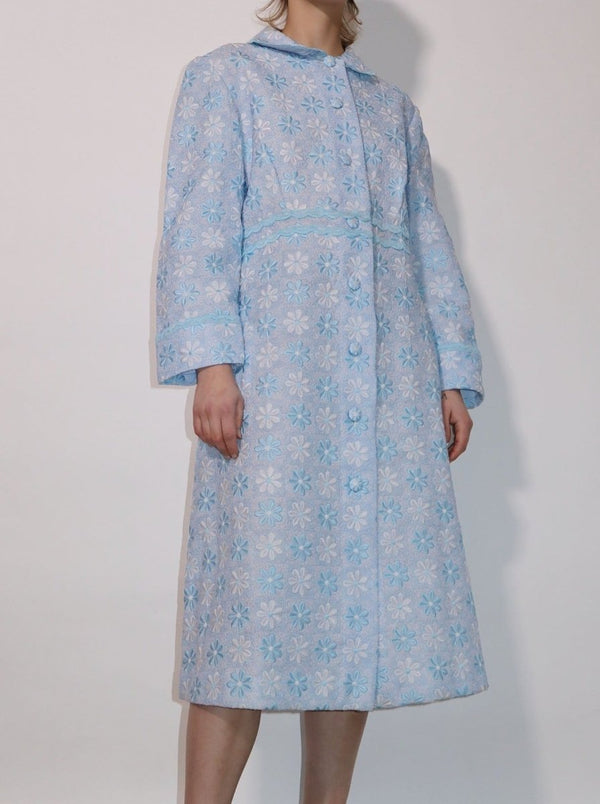 Blue embroidered floral robe dress - WILDE