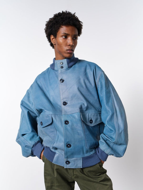Blue leather bomber jacket - WILDE
