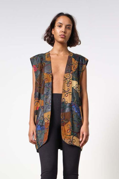 Embroidered premium leather vest waistcoat - WILDE