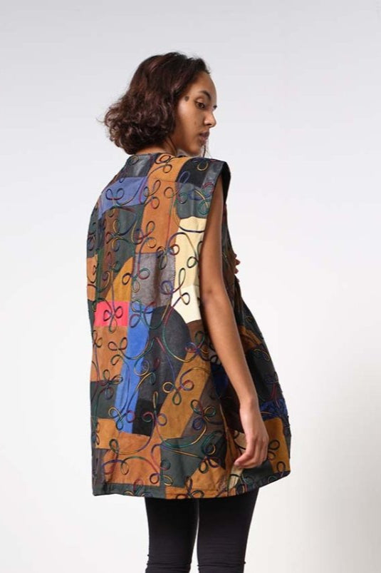 Embroidered premium leather vest waistcoat - WILDE