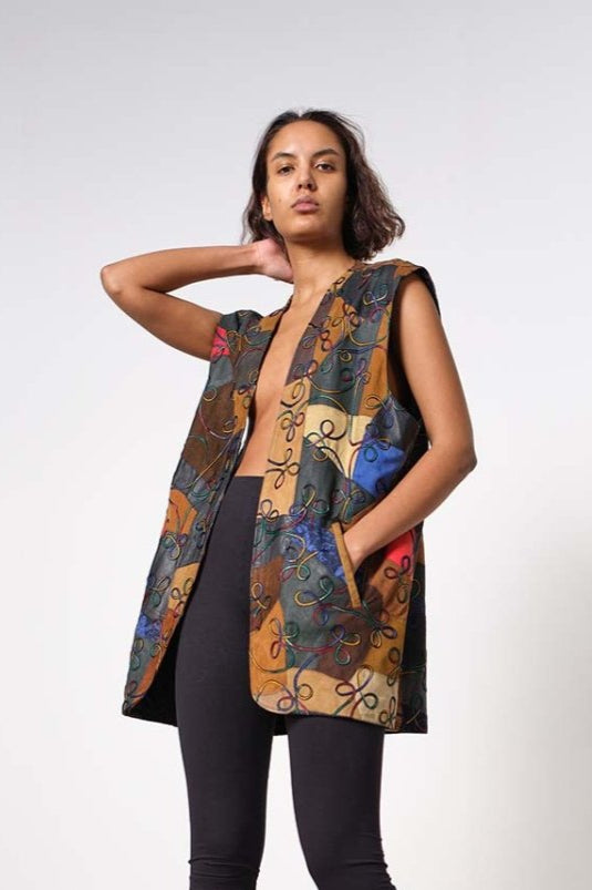Embroidered premium leather vest waistcoat - WILDE