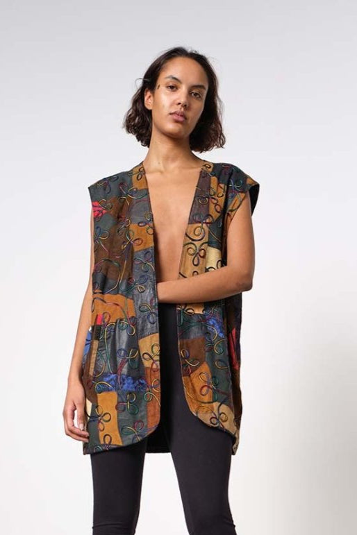 Embroidered premium leather vest waistcoat - WILDE