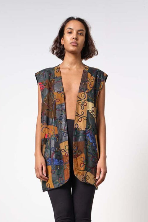 Embroidered premium leather vest waistcoat - WILDE