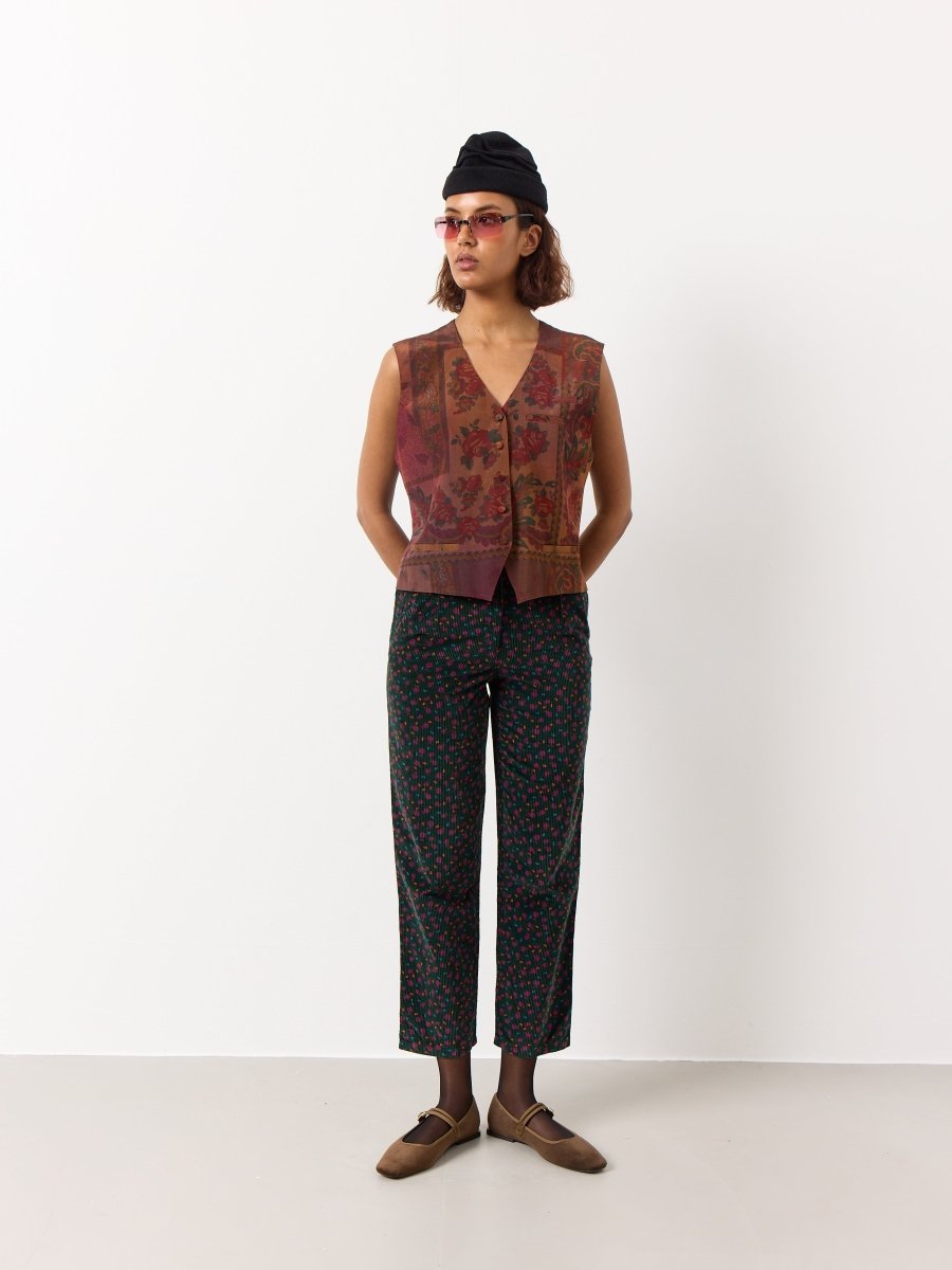 Floral print corduroy trousers - WILDE