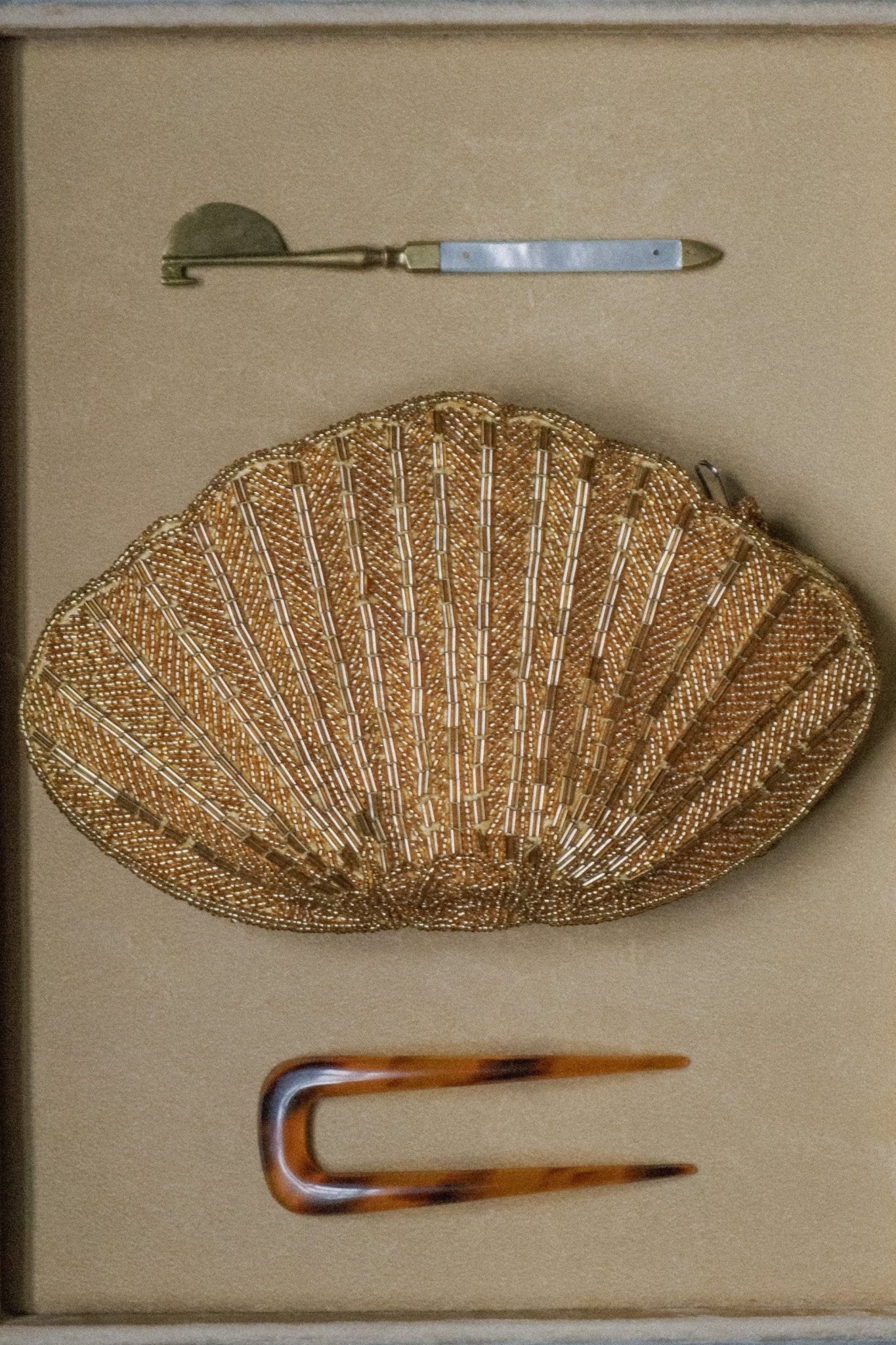 Gold Beaded Seashell Evening Bag - WILDE