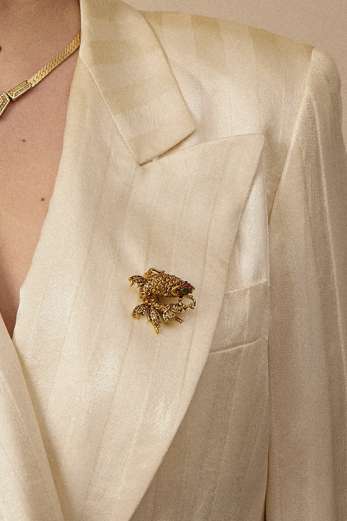 Gold Rhinestone Fish Brooch - WILDE