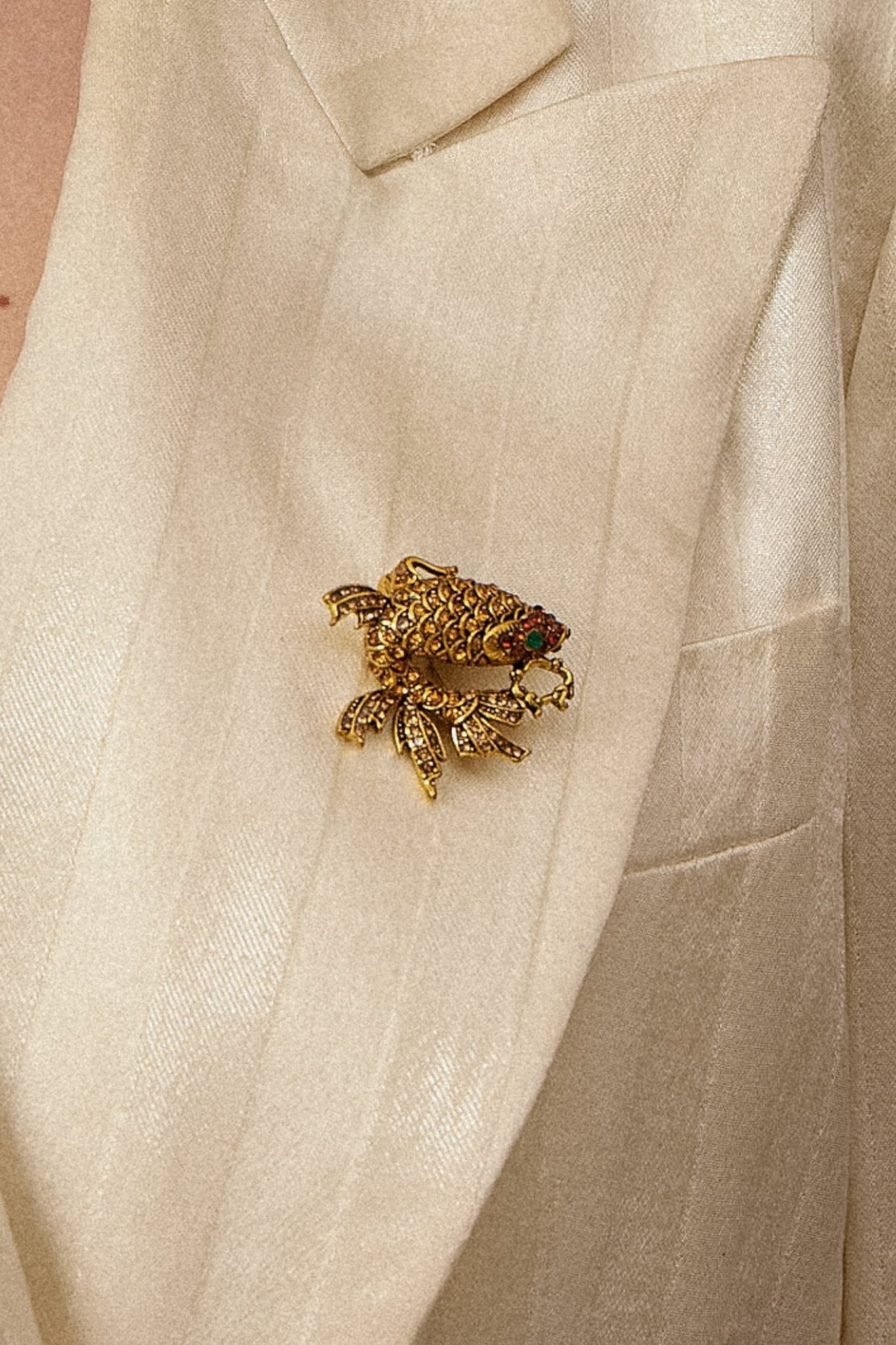 Gold Rhinestone Fish Brooch - WILDE