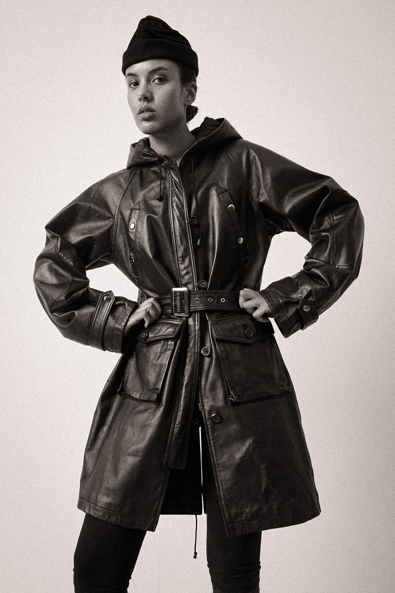 Leather Hood Coat - WILDE