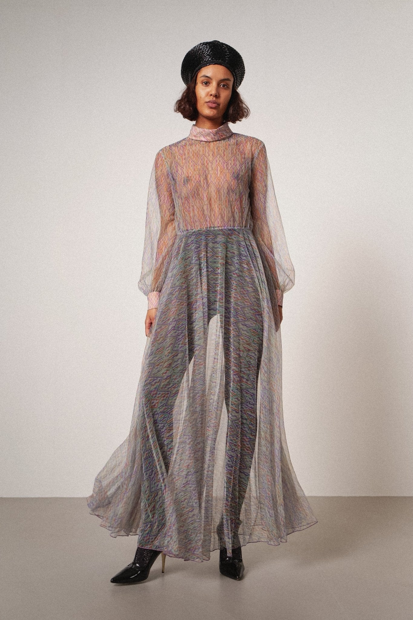 Vintage Sheer Geometric Print Dress Elegant & Stylish | WILDE Vintage Sheer Geometric Print Dress Elegant & Stylish | WILDE