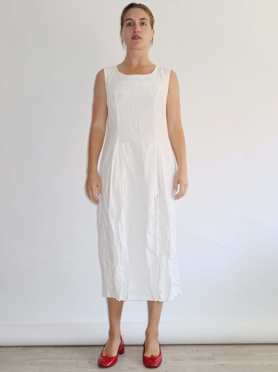 Minimalist white long linen dress - WILDE