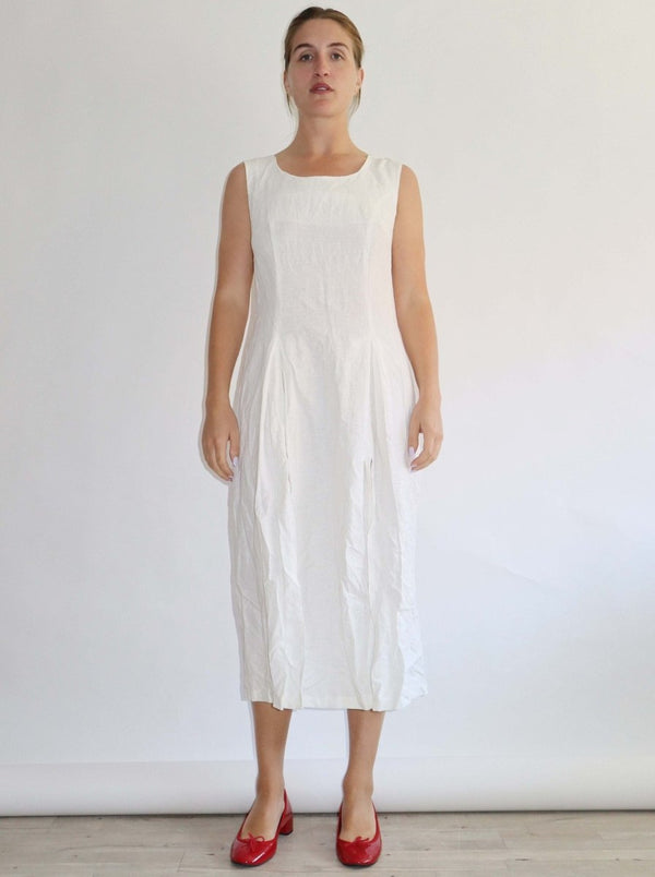 Minimalist white long linen dress - WILDE