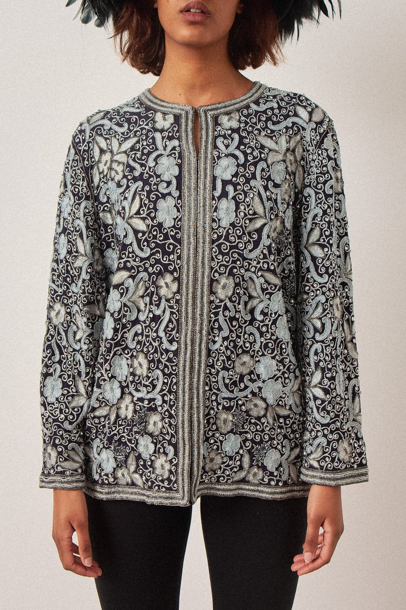 Silver Silk Floral Jacket - WILDE