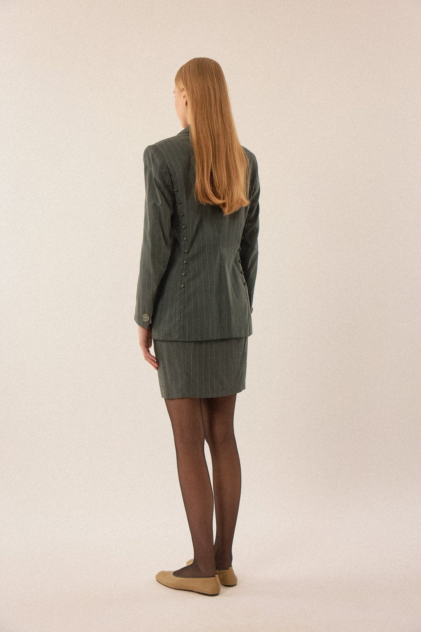 Versace SS95 Pinstripe Skirt Set with Medusa Buttons - WILDE