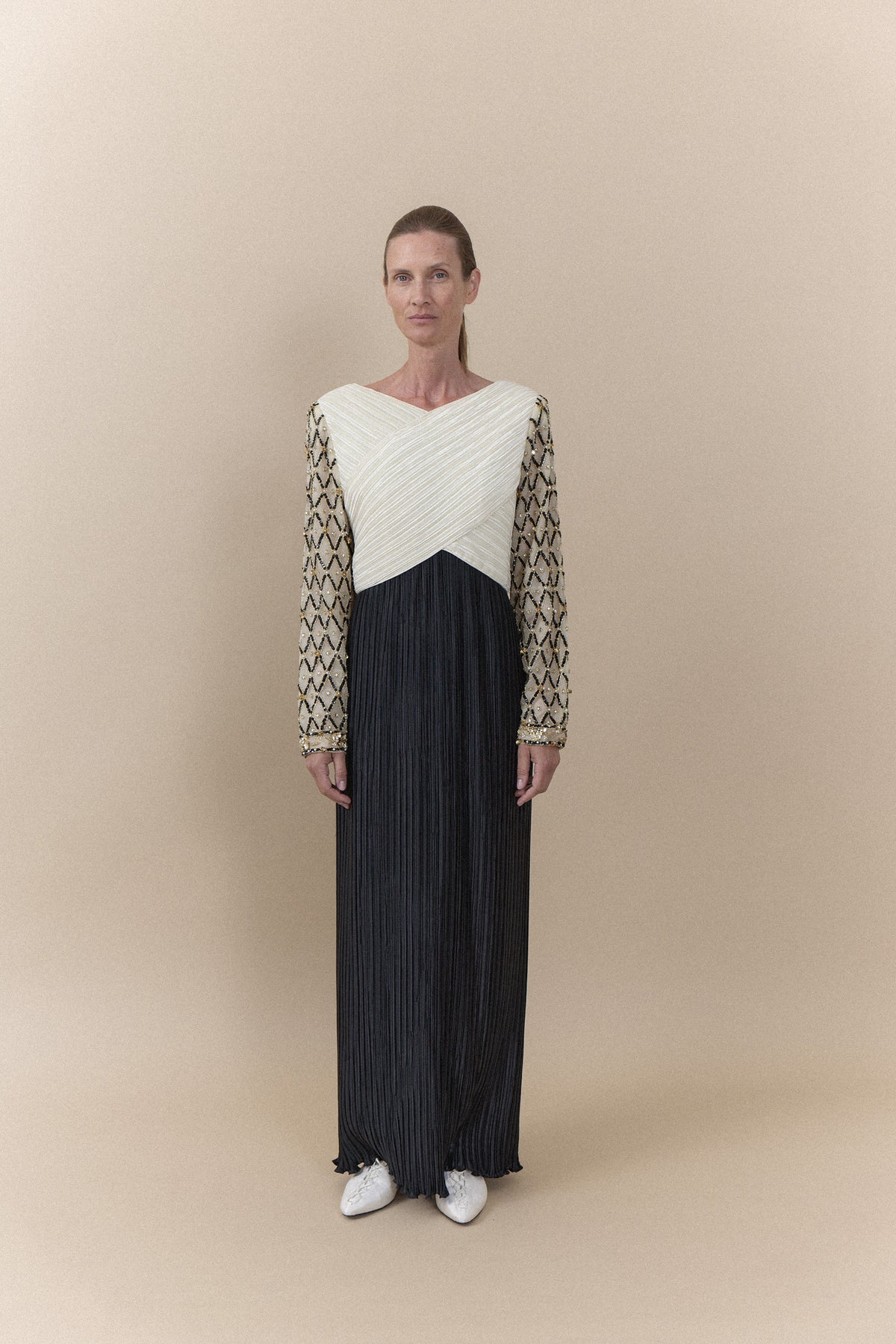 Vintage Beaded Plissé Evening Gown -WILDE Copenhagen