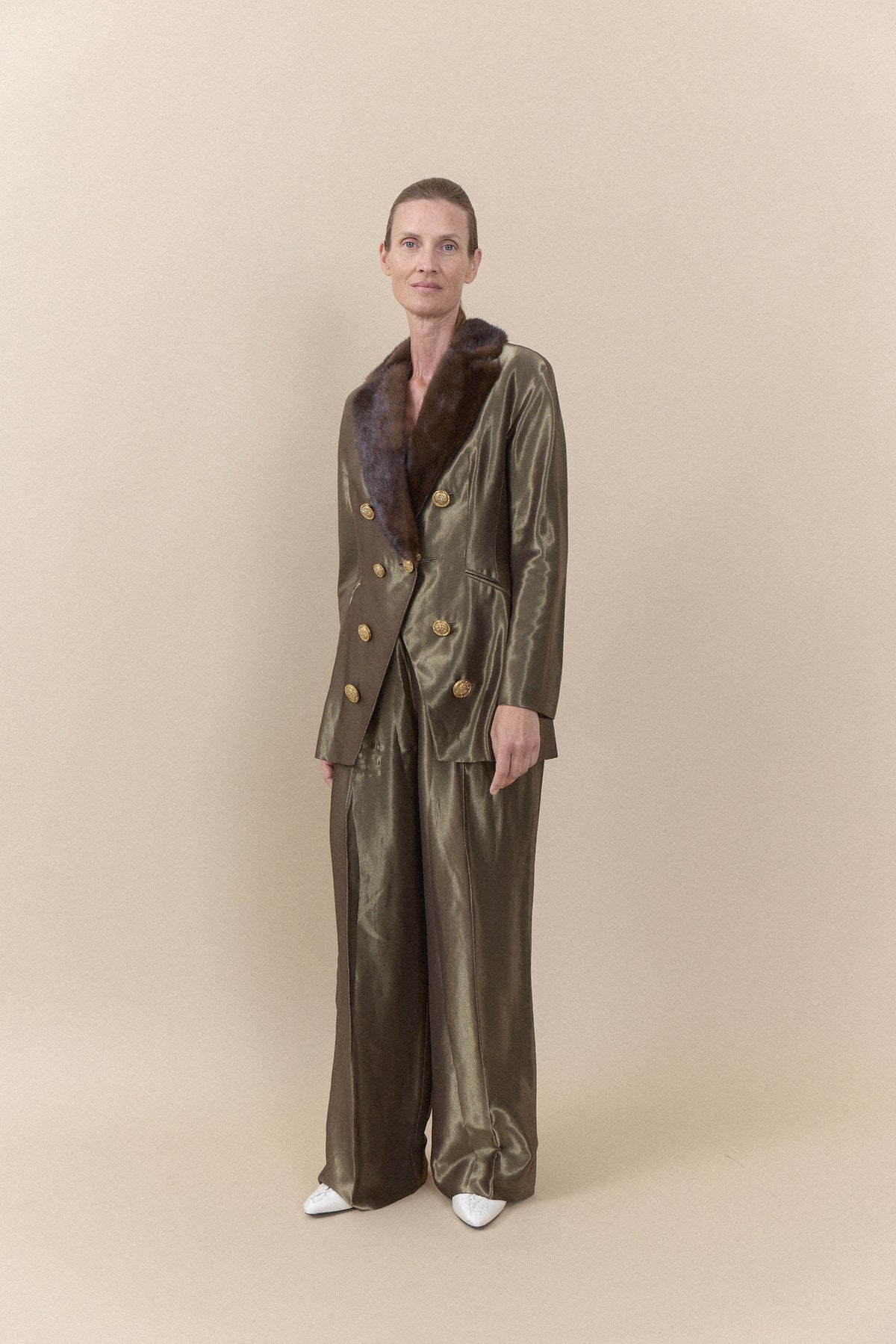 Vintage Gianfranco Ferré Silk Suit with Fur Collar | WILDE Copenhagen