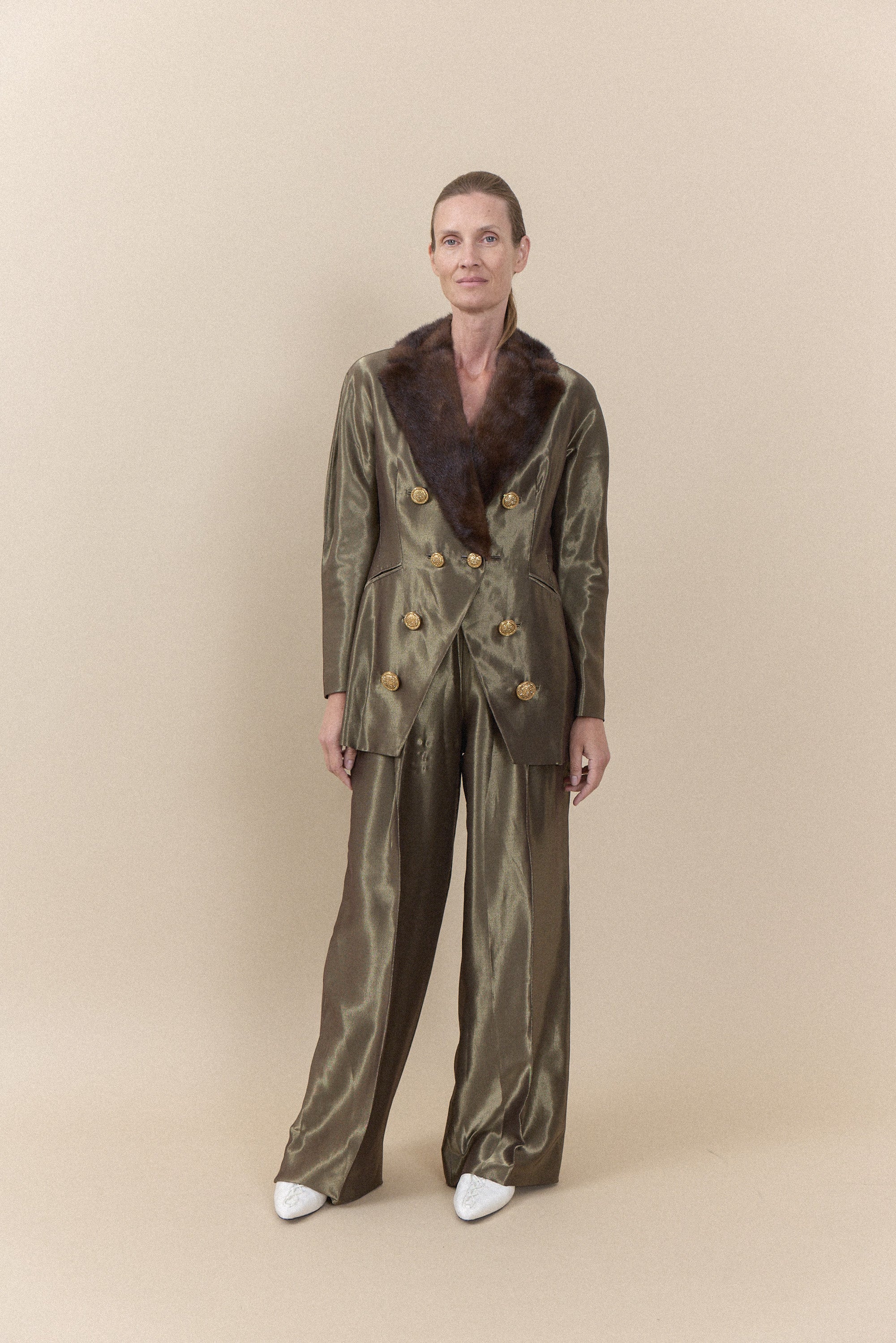 Vintage Gianfranco Ferré Silk Suit with Fur Collar | WILDE Copenhagen