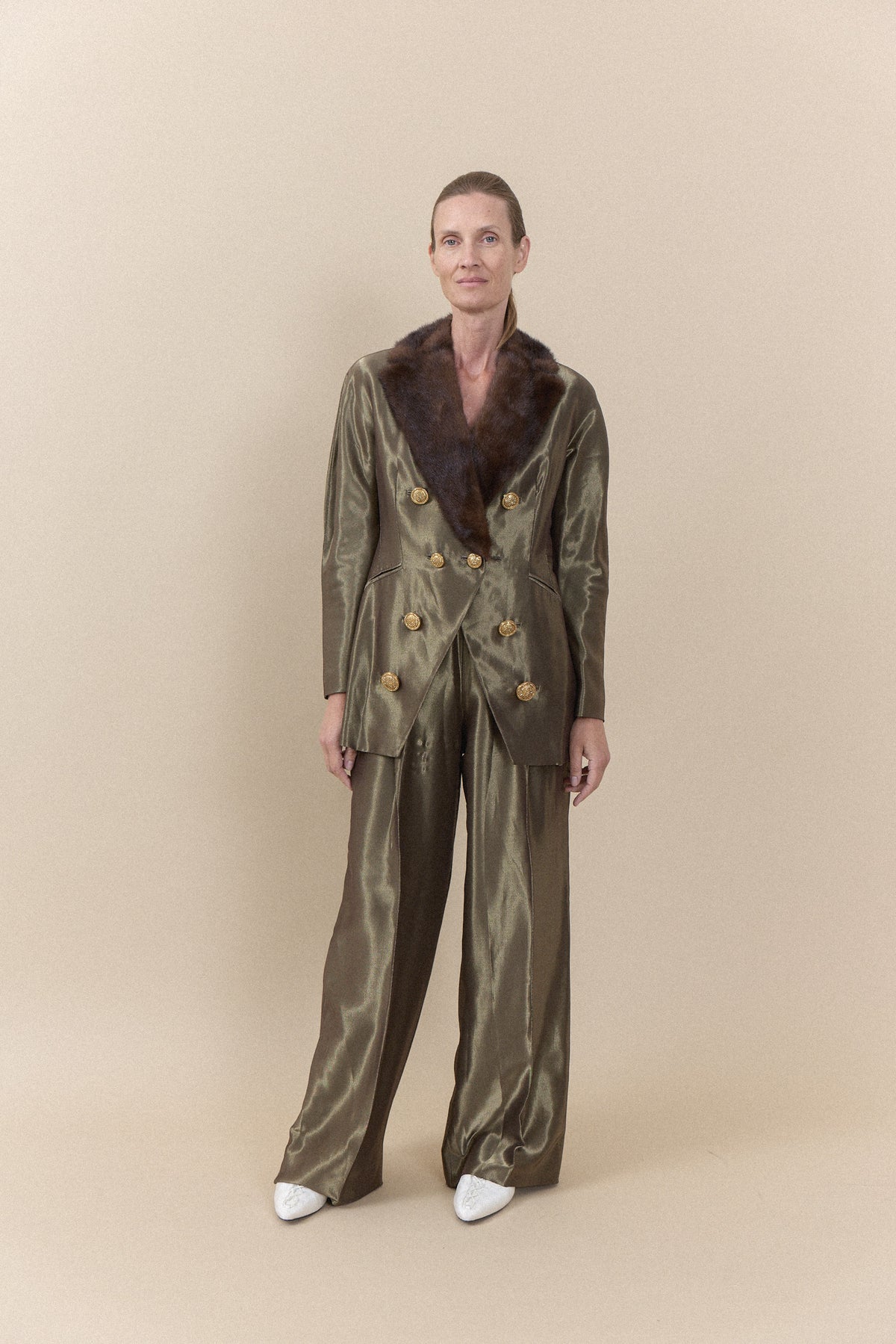 Vintage Gianfranco Ferré Silk Suit with Fur Collar | WILDE Copenhagen