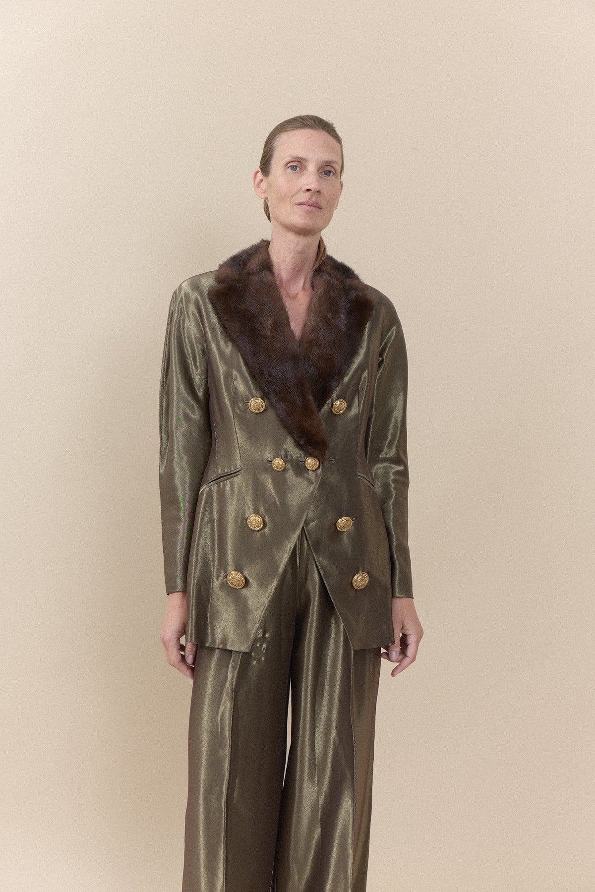 Vintage Gianfranco Ferré Silk Suit with Fur Collar | WILDE Copenhagen