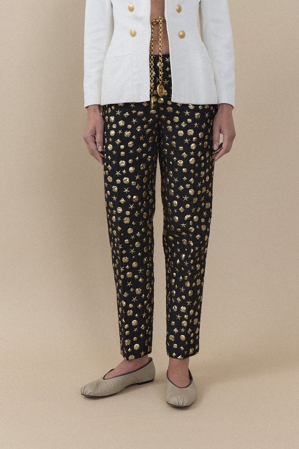 Vintage Moschino Black & Gold Print Trousers | WILDE Copenhagen