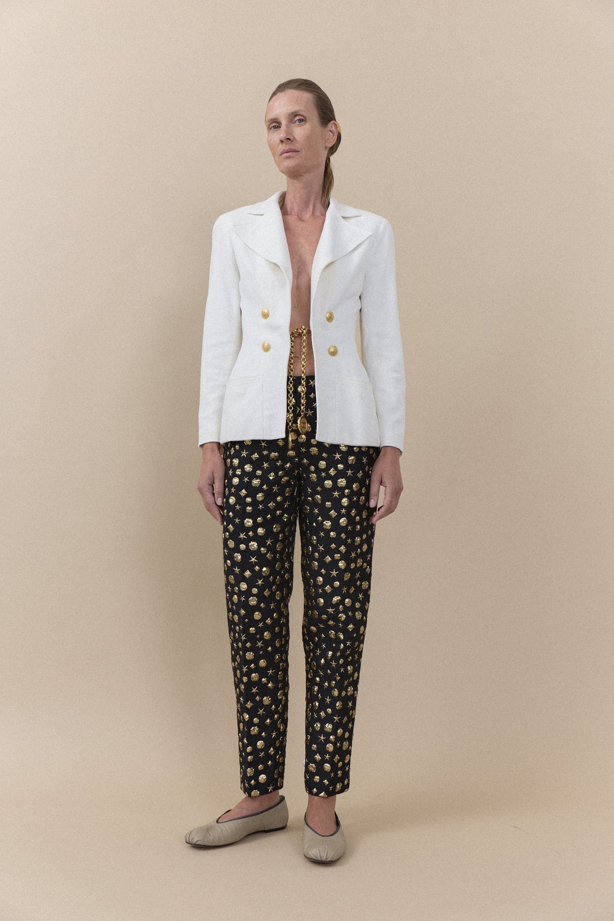 Vintage Moschino Black & Gold Print Trousers | WILDE Copenhagen