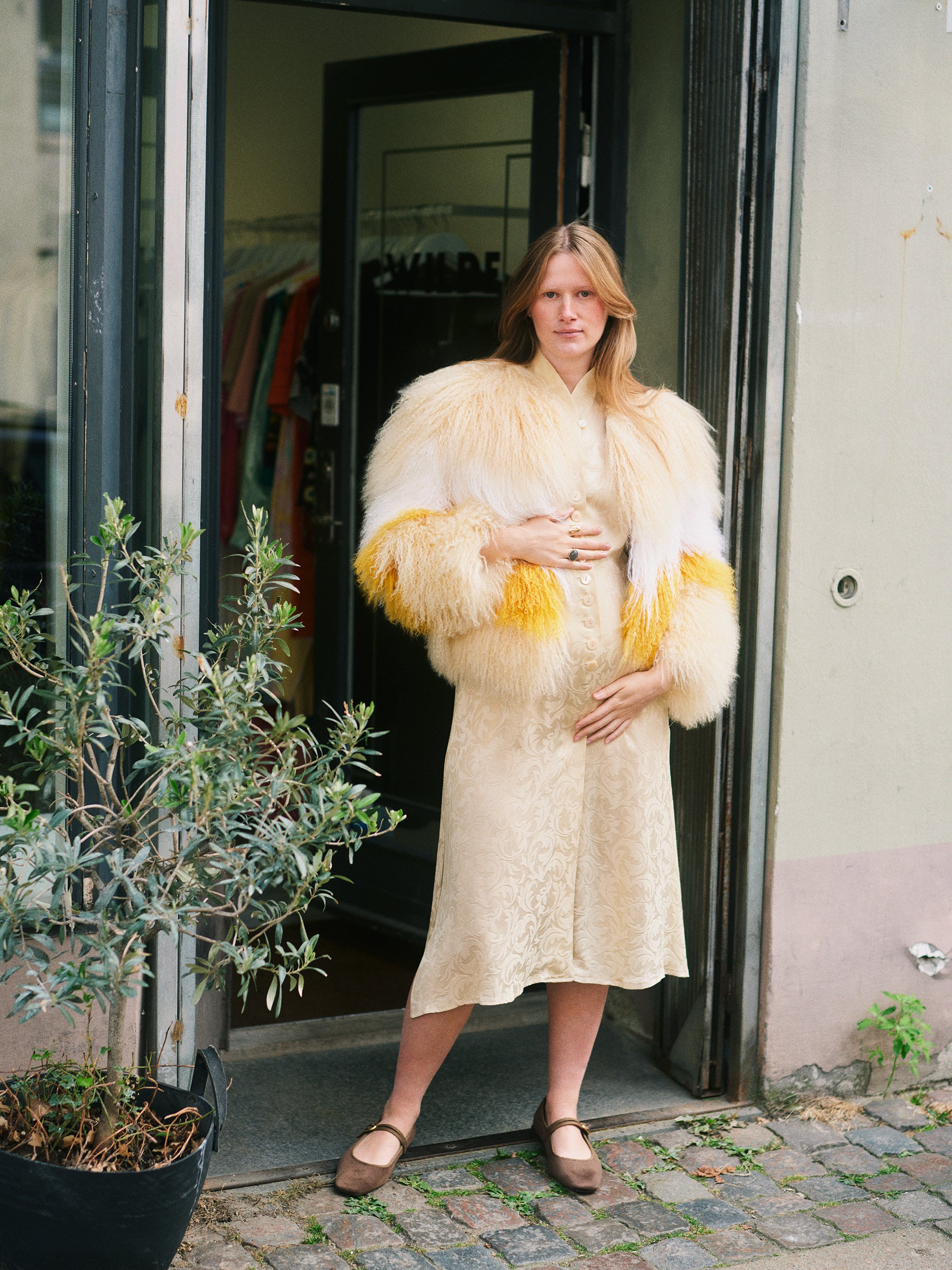 Yellow Mongolian fur coat