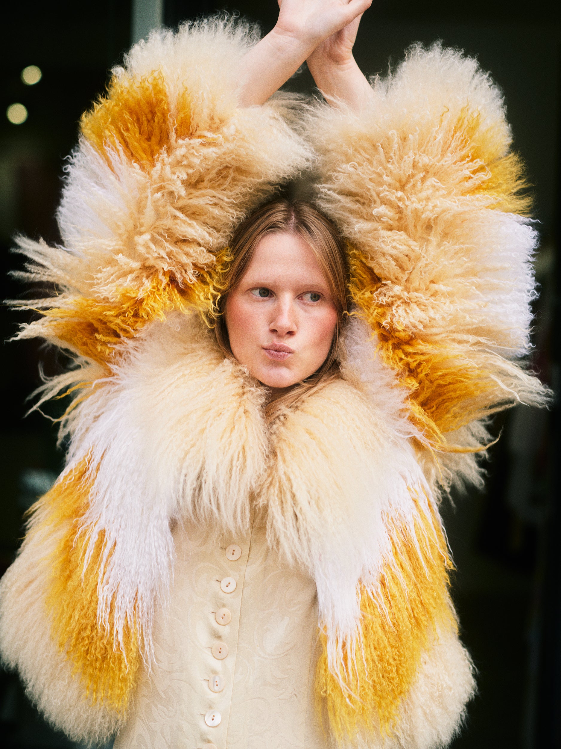 Yellow Mongolian fur coat