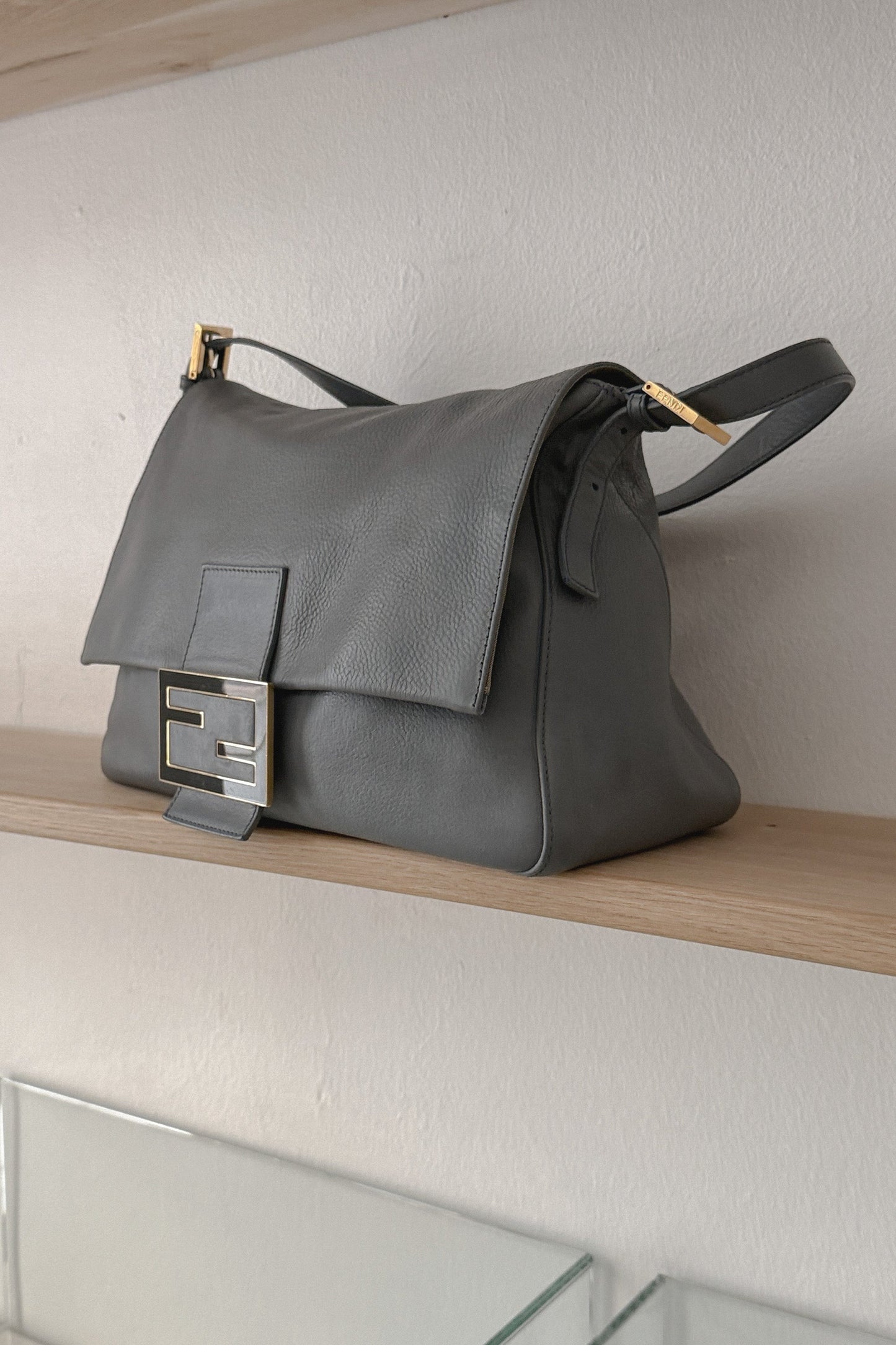 Fendi Large Mamma Baguette Gray Leather Handbag, WILDE Copenhagen
