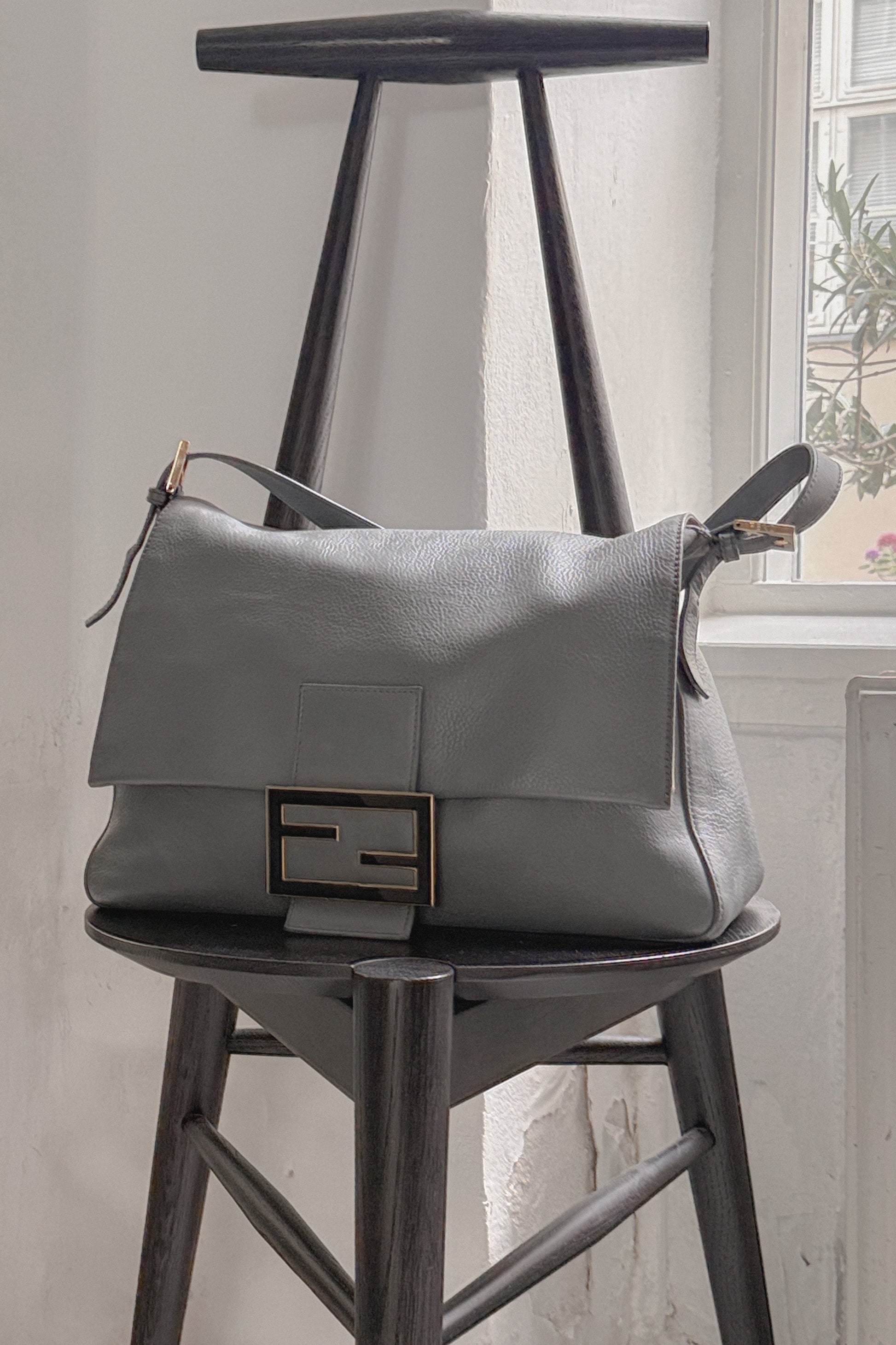 Fendi Large Mamma Baguette Gray Leather Handbag, WILDE Copenhagen