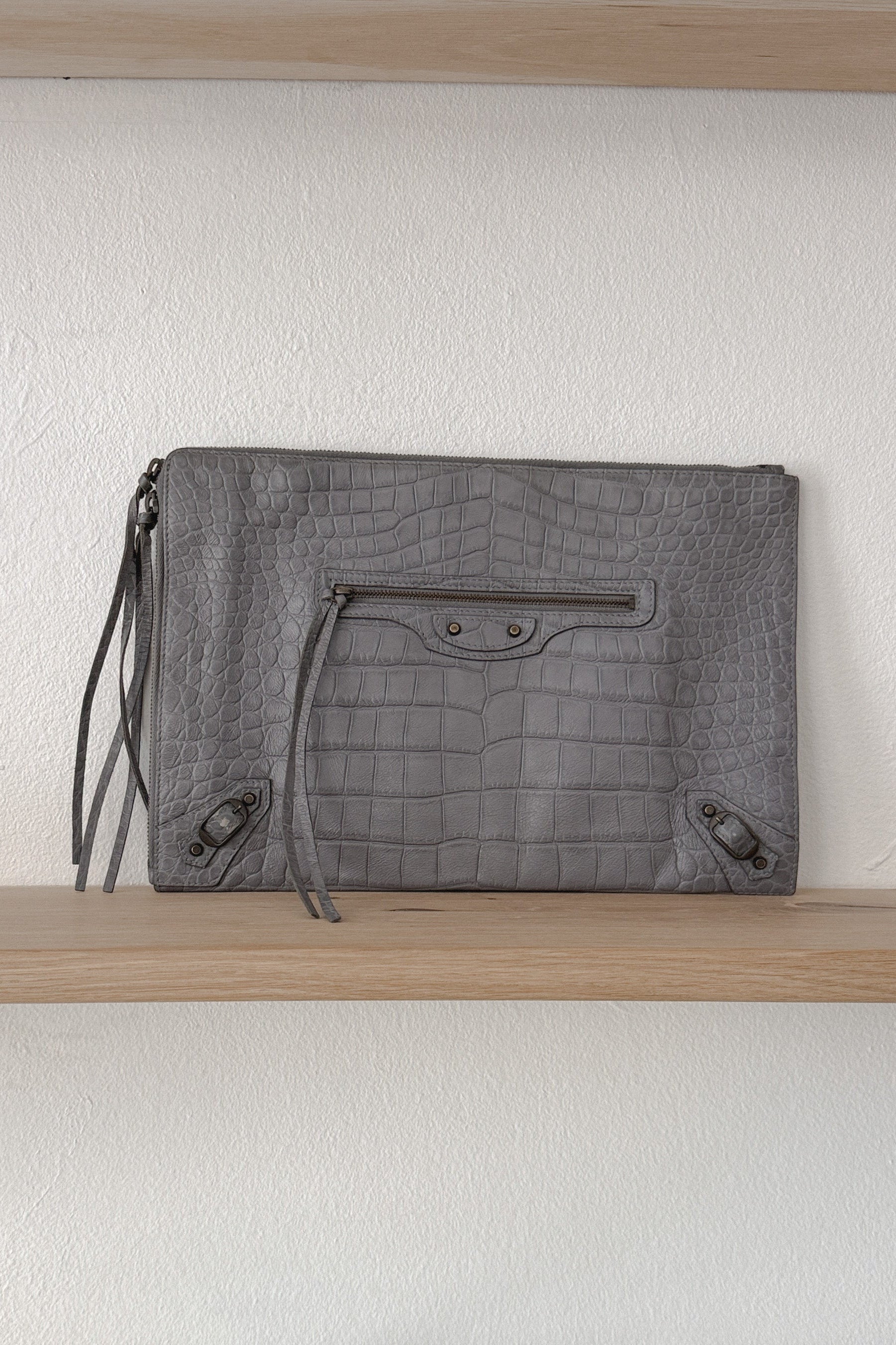 Balenciaga Grey Embossed Leather Clutch, WILDE Copenhagen