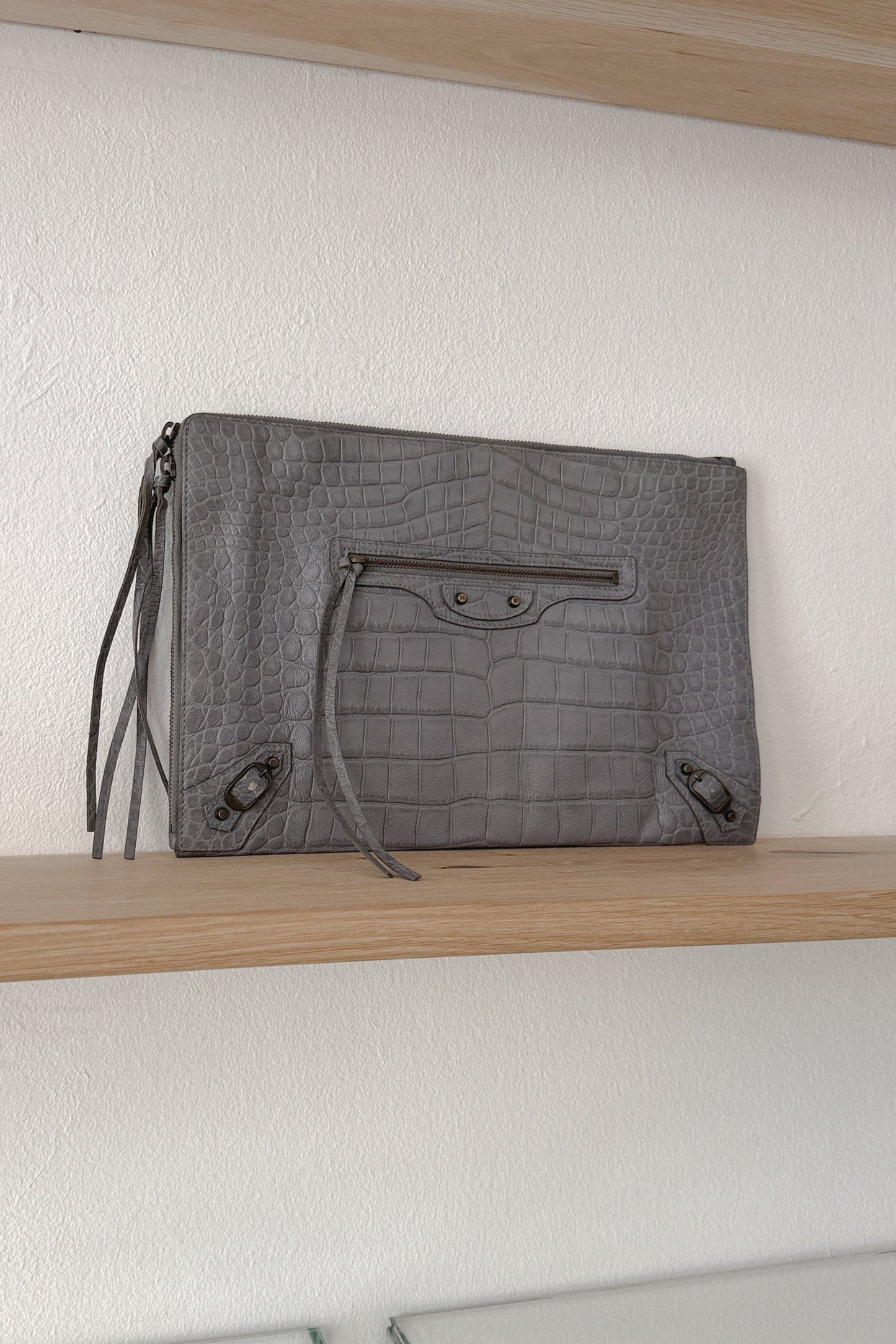 Balenciaga Grey Embossed Leather Clutch, WILDE Copenhagen