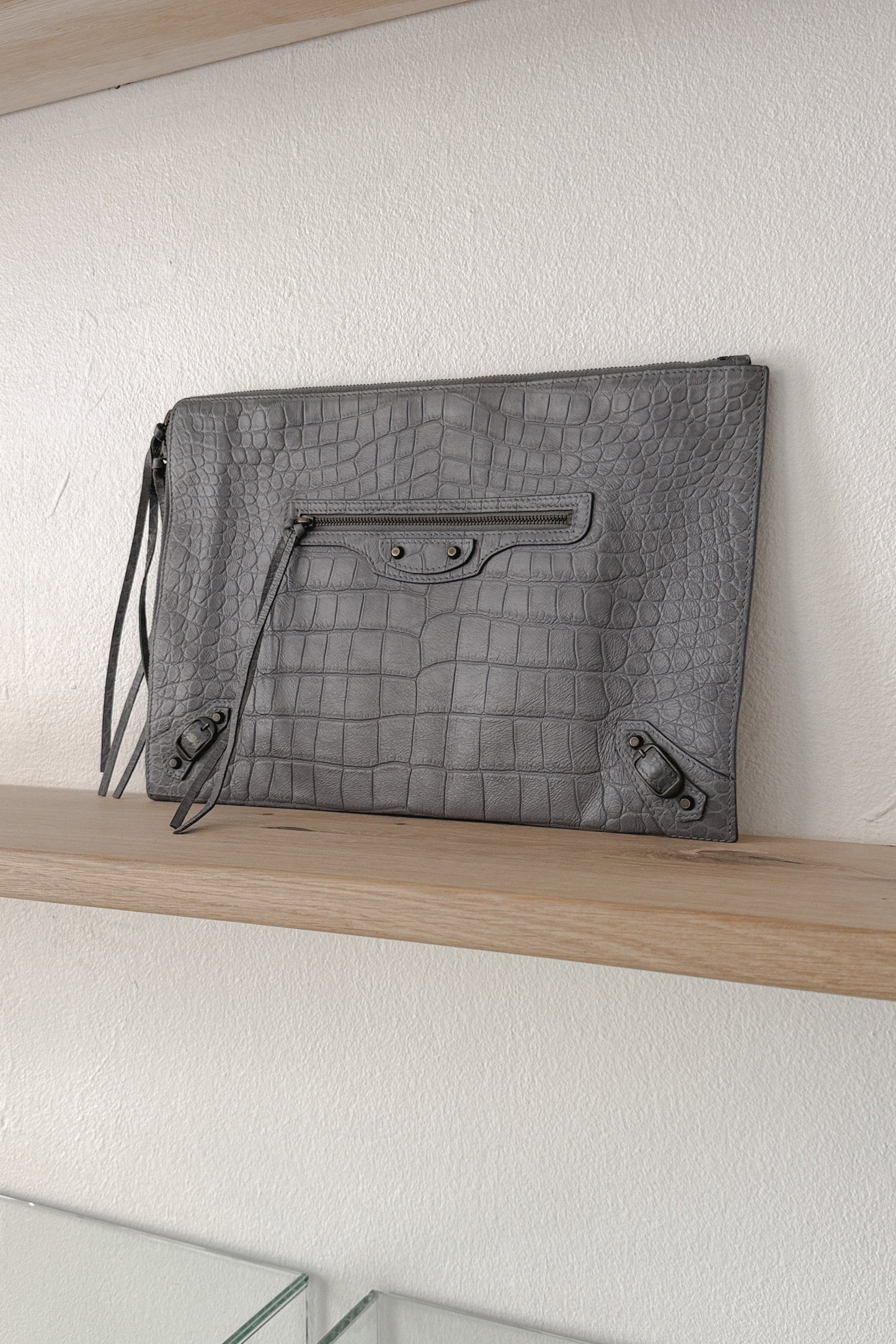 Balenciaga Grey Embossed Leather Clutch, WILDE Copenhagen