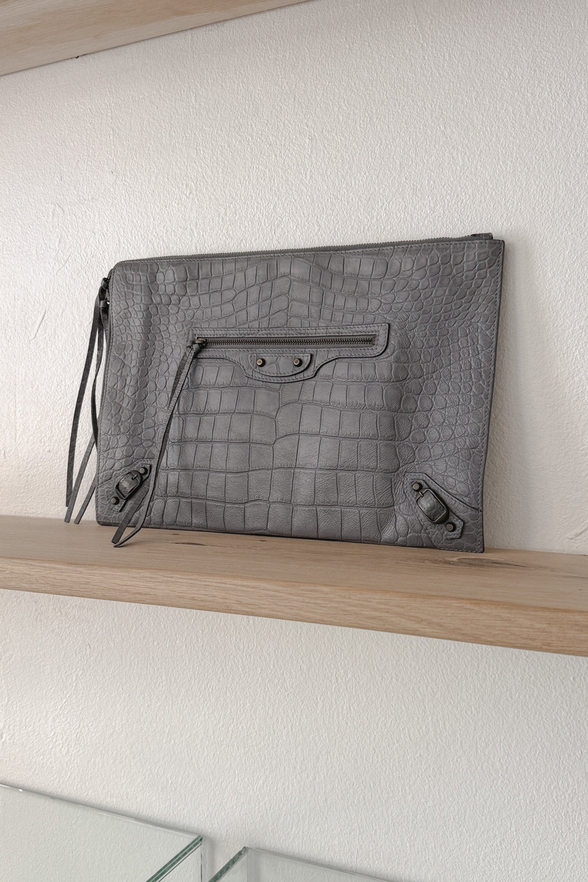 Balenciaga Grey Embossed Leather Clutch, WILDE Copenhagen