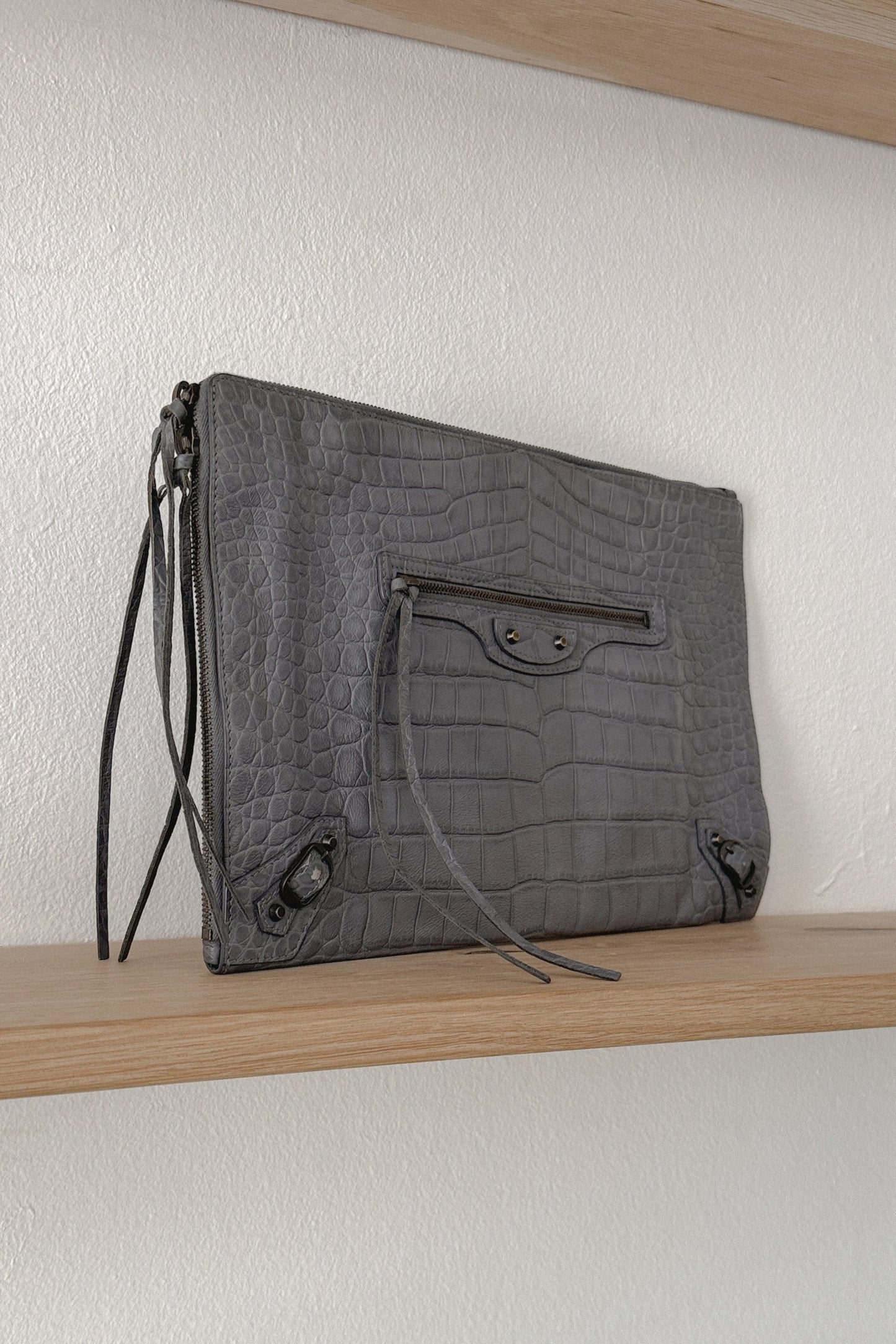 Balenciaga Grey Embossed Leather Clutch, WILDE Copenhagen