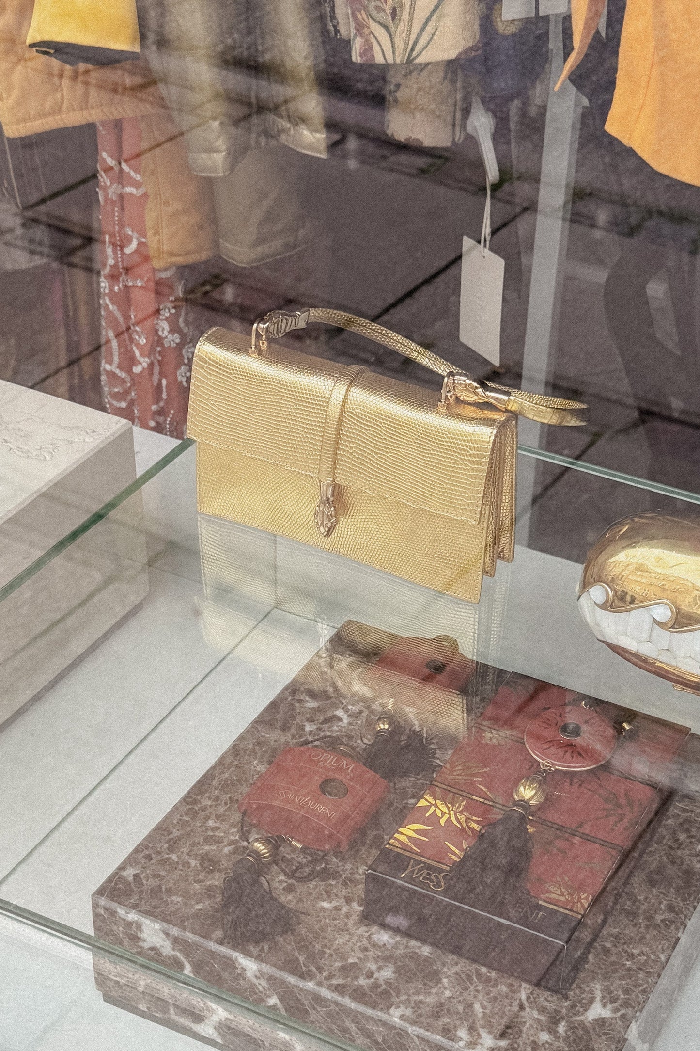 Yves Saint Laurent Vintage Gold Embossed Serpent Handbag